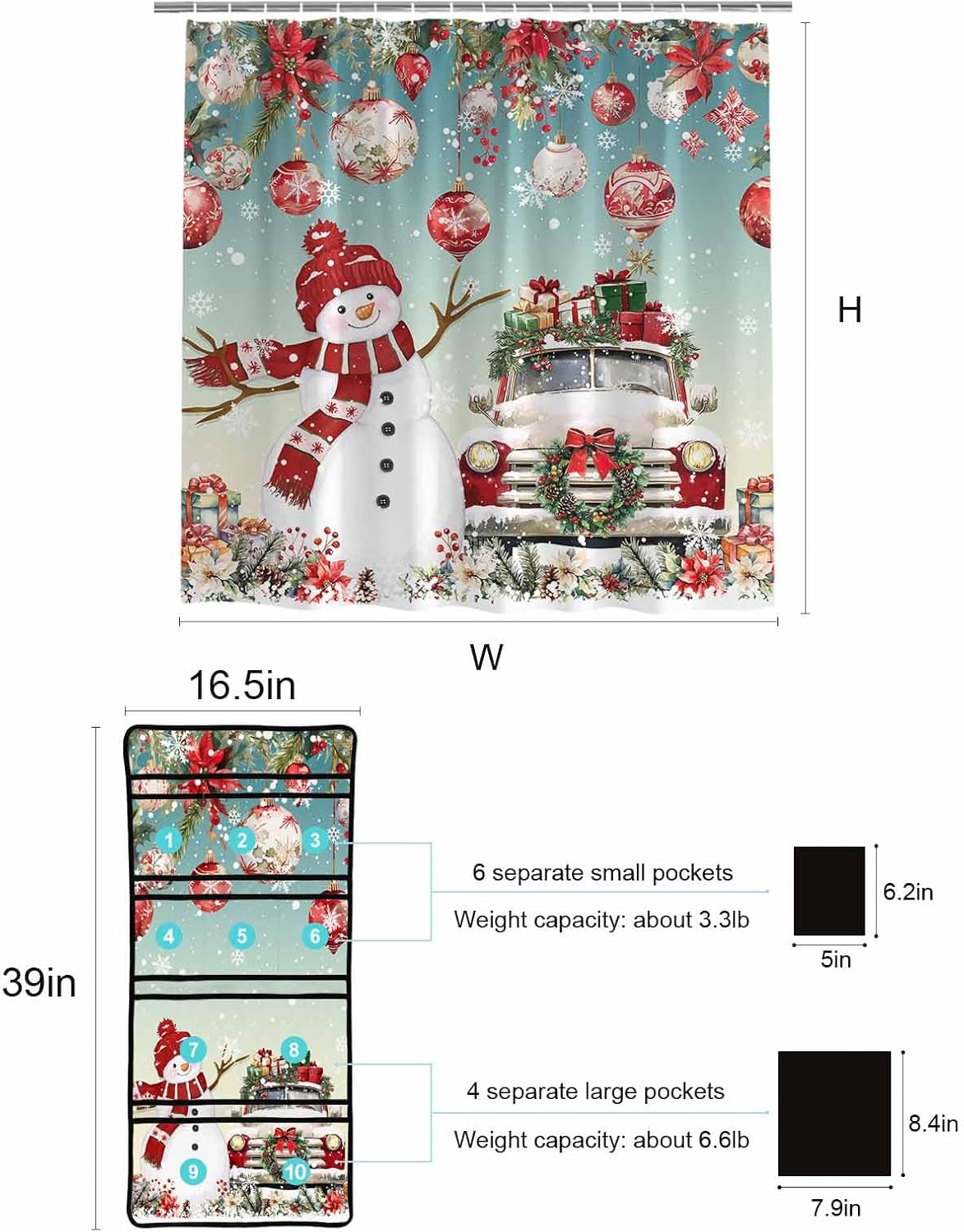 Christmas Snowman Waterproof Shower Curtain