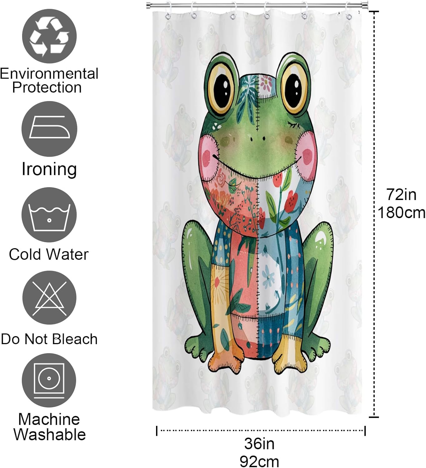 OTRANTO Fun Frog Shower Curtain Set