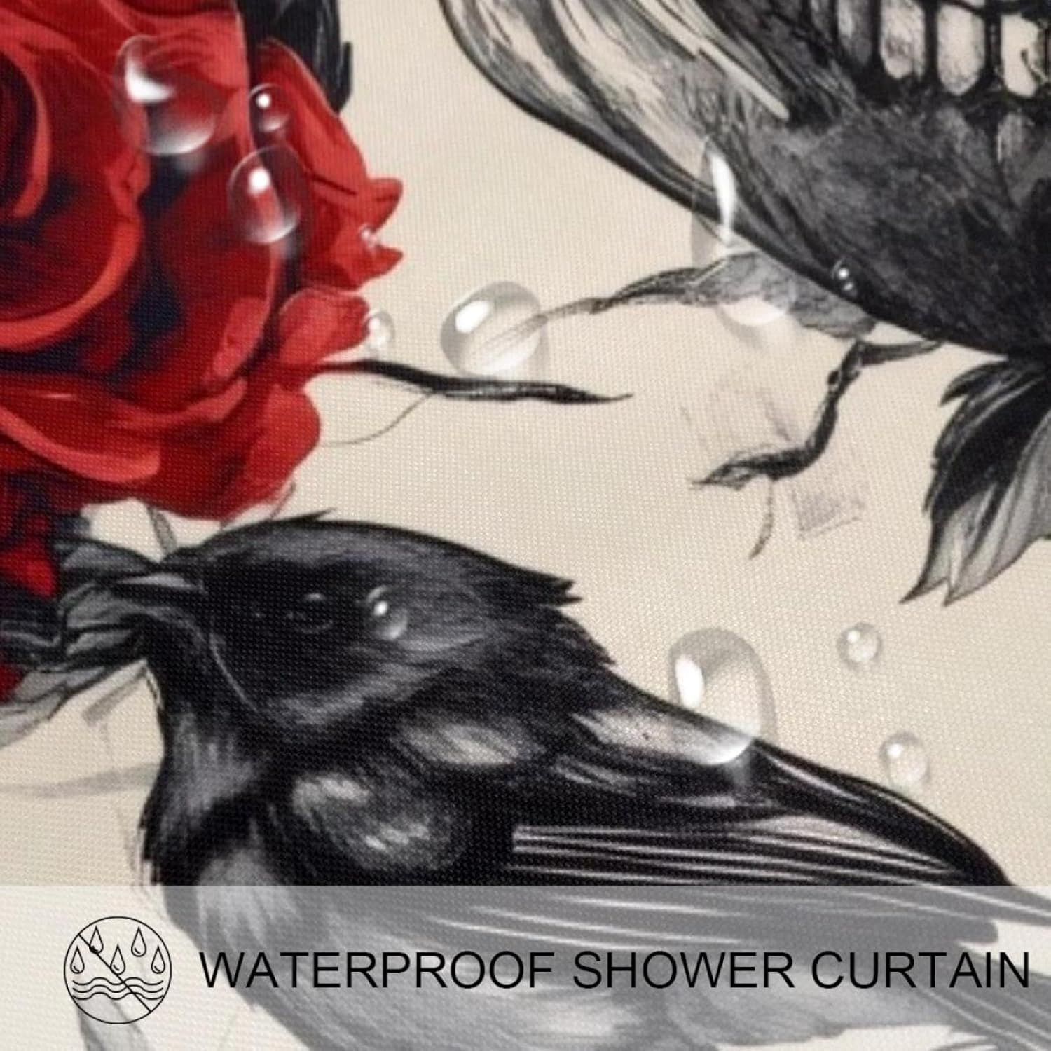 Stylish Black Bird Roses Shower Curtain Set for Home