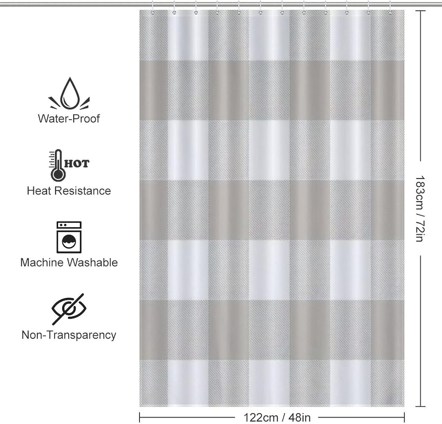 UanMereStriking Buffalo Check Tartan Plaid Shower Curtain Machine Washable Waterproof