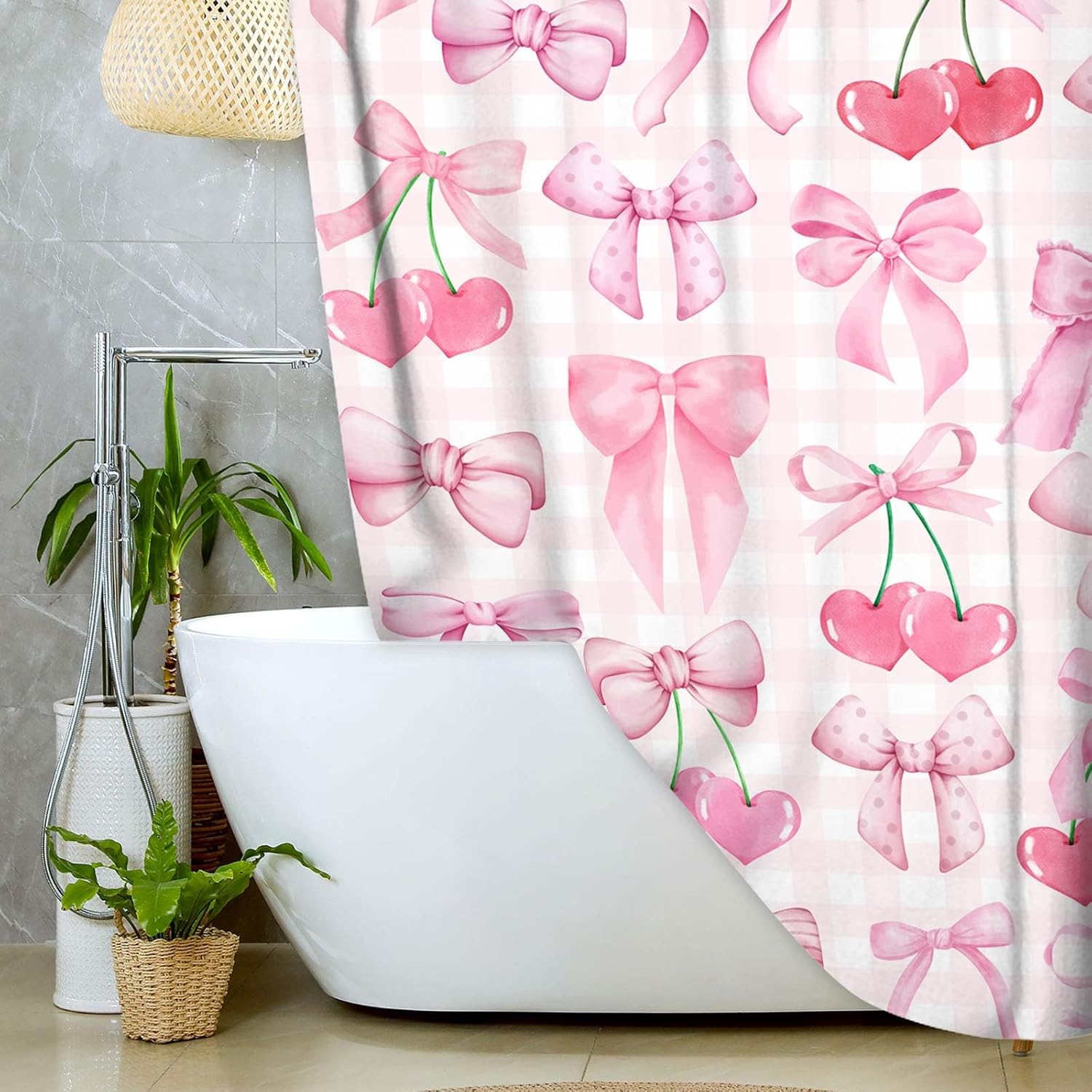 JAWO Cute Pink Bow Shower Curtain