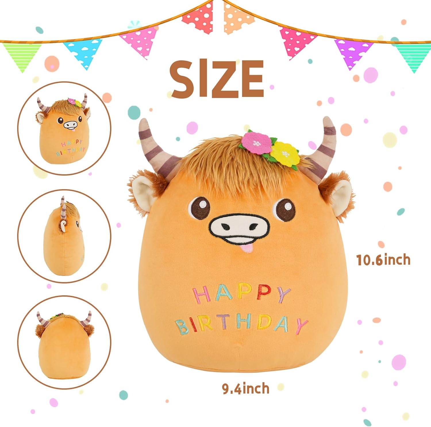 Happy Birthday Plush Pillow Fun Birthday Cow Stuffed Animal 10 Inch