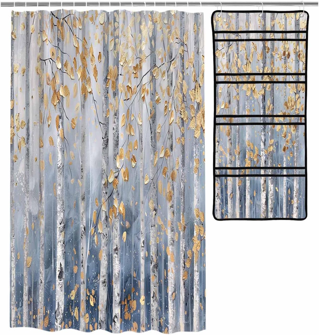 EZON-CH Nostalgic Yellow Shower Curtain Organizer