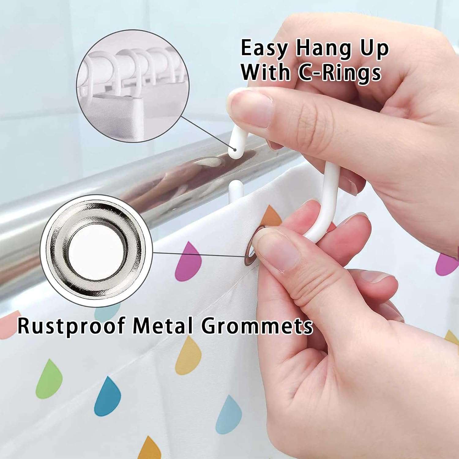 Retro Cute Kids Shower Curtain Set with Raindrop Design