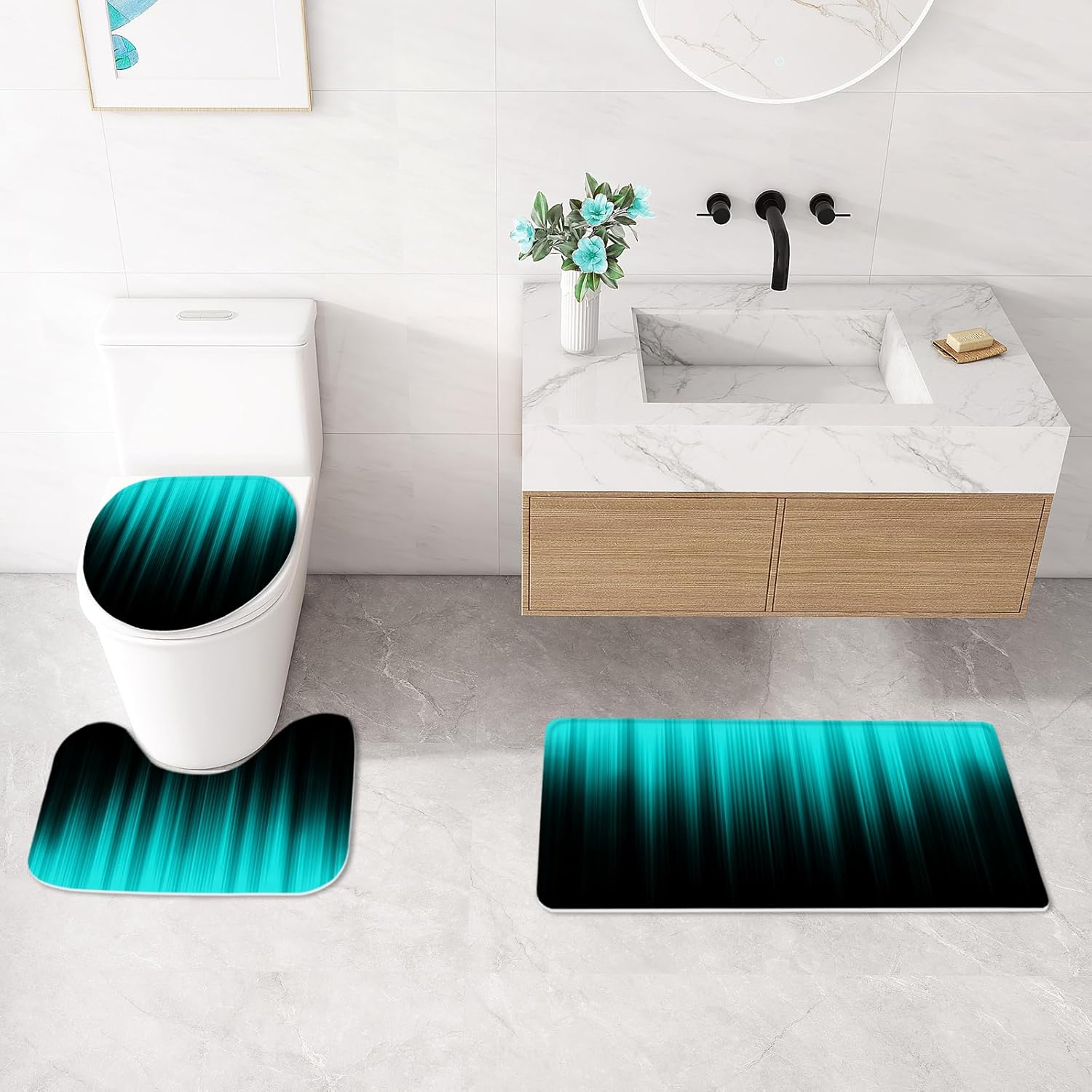 Modern Gradient Shower Curtain Set for Bathroom Uses