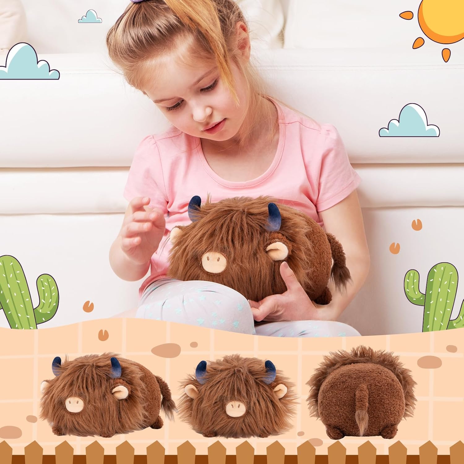 Mewaii Cute Highland Cow Plush Pillow - Soft squishy for cuddling