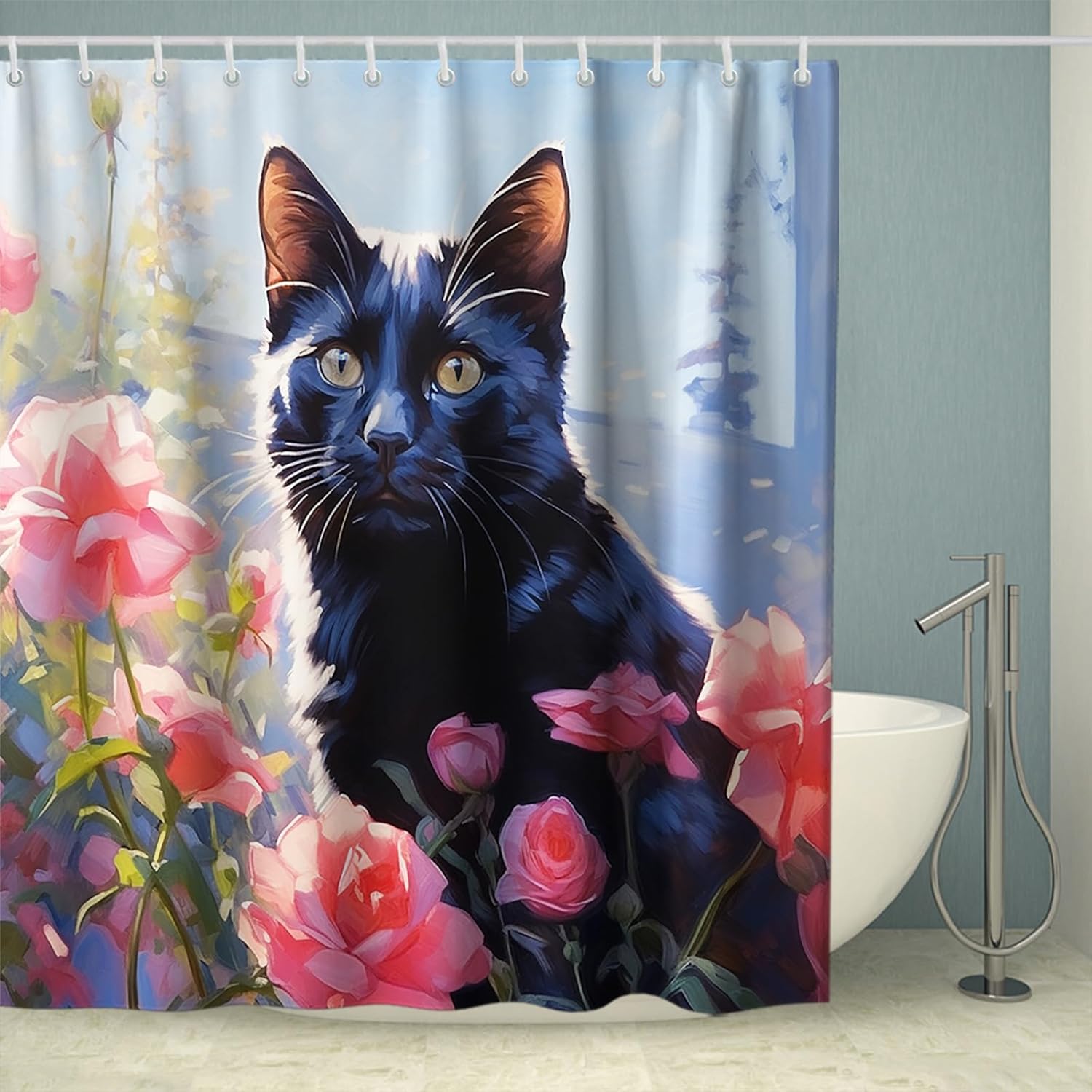 Cute Red Rose Floral Shower Curtain Set