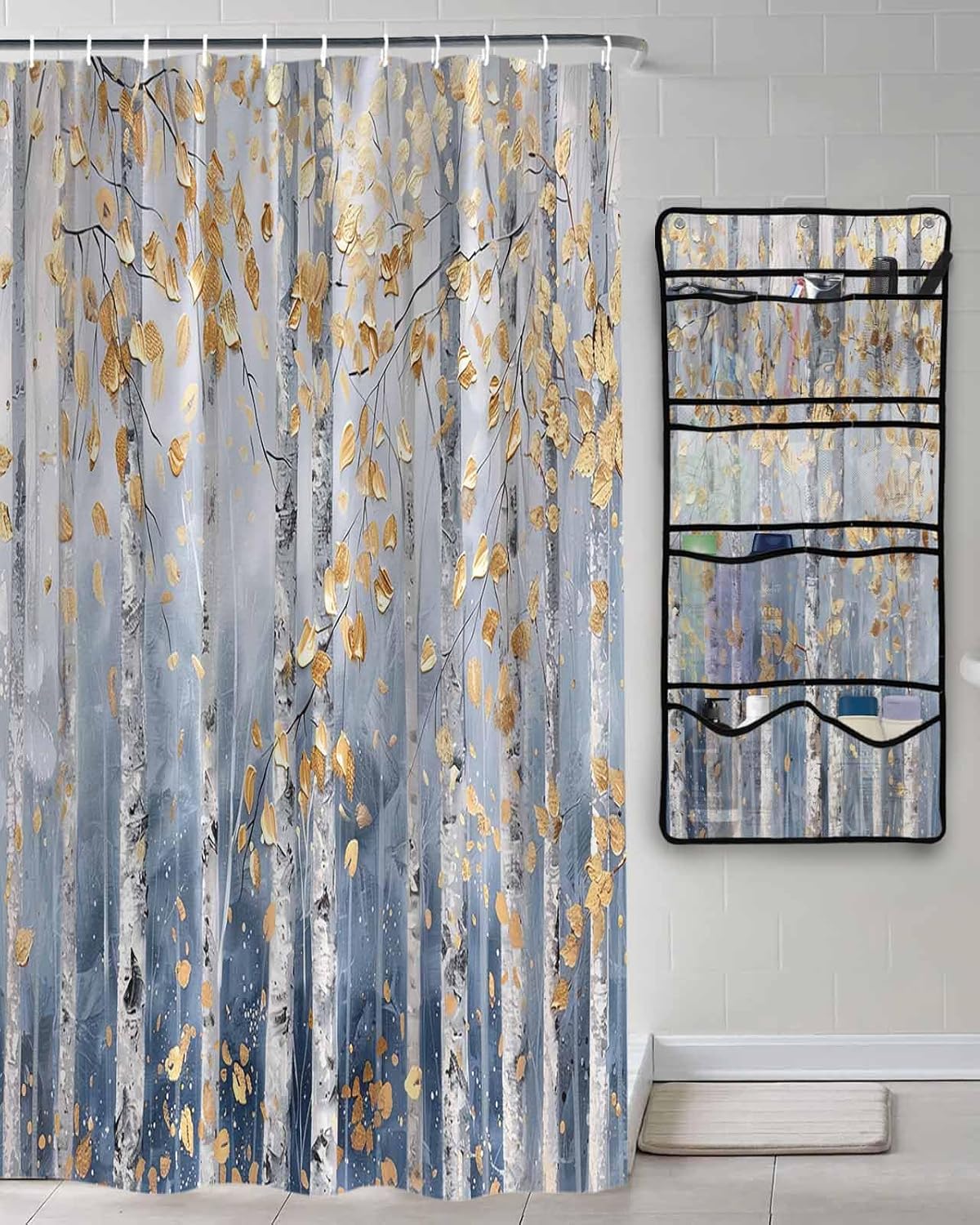 EZON-CH Nostalgic Yellow Shower Curtain Organizer