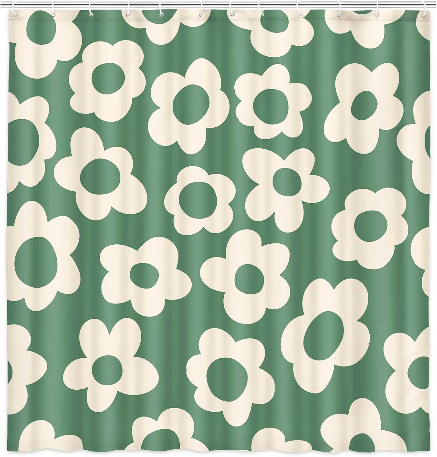 Stunning Sage Green Daisy Shower Curtain Boho Retro Sage Green Design