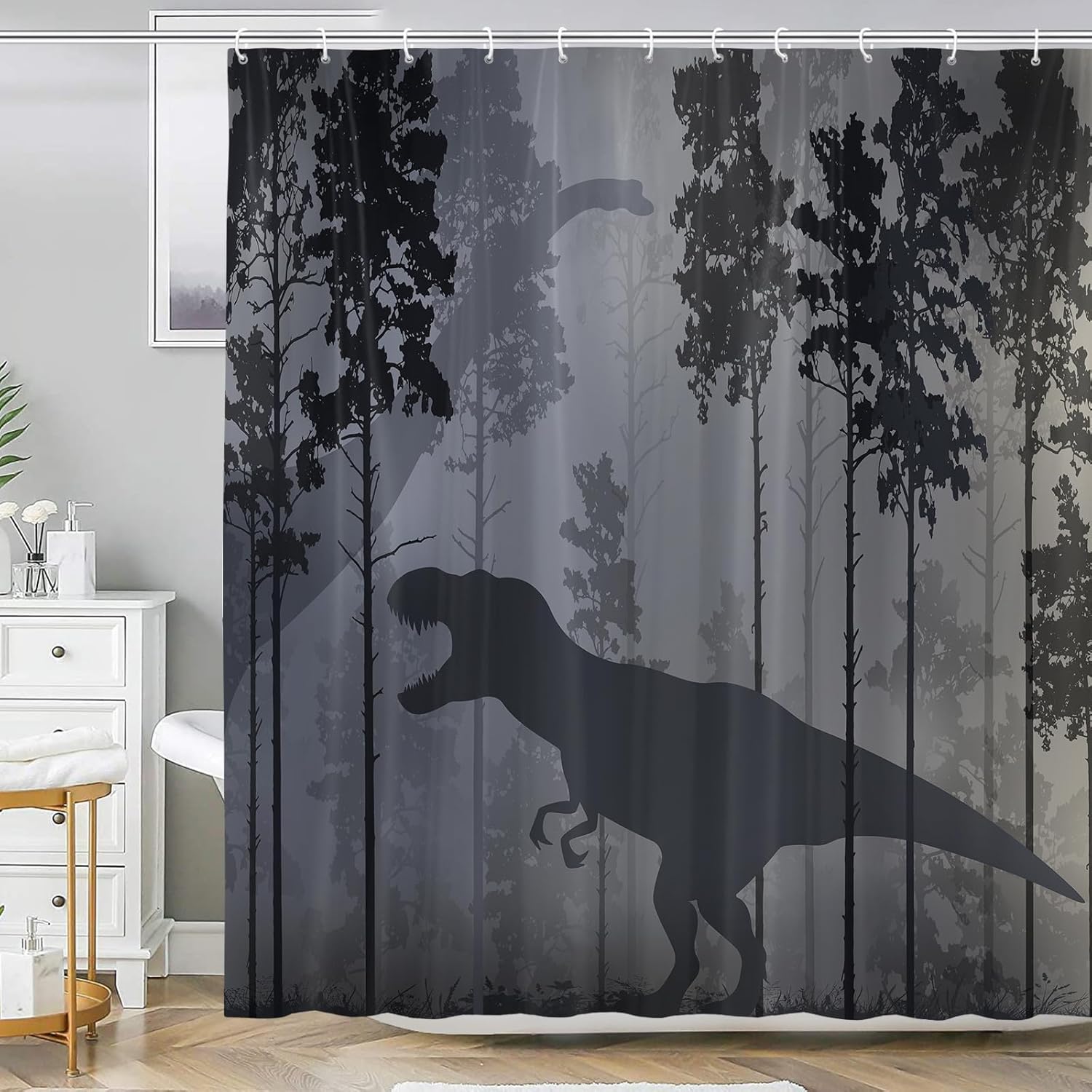 Funny Dinosaur Shower Curtain Set for Kids Boys Men 72x72in