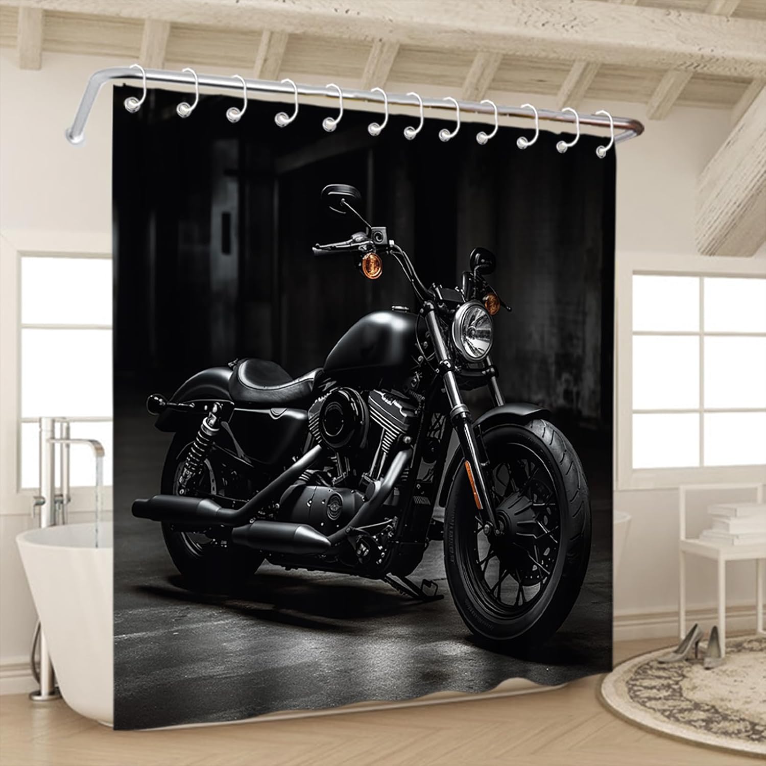 Precision black motorbike bath decor - waterproof modern