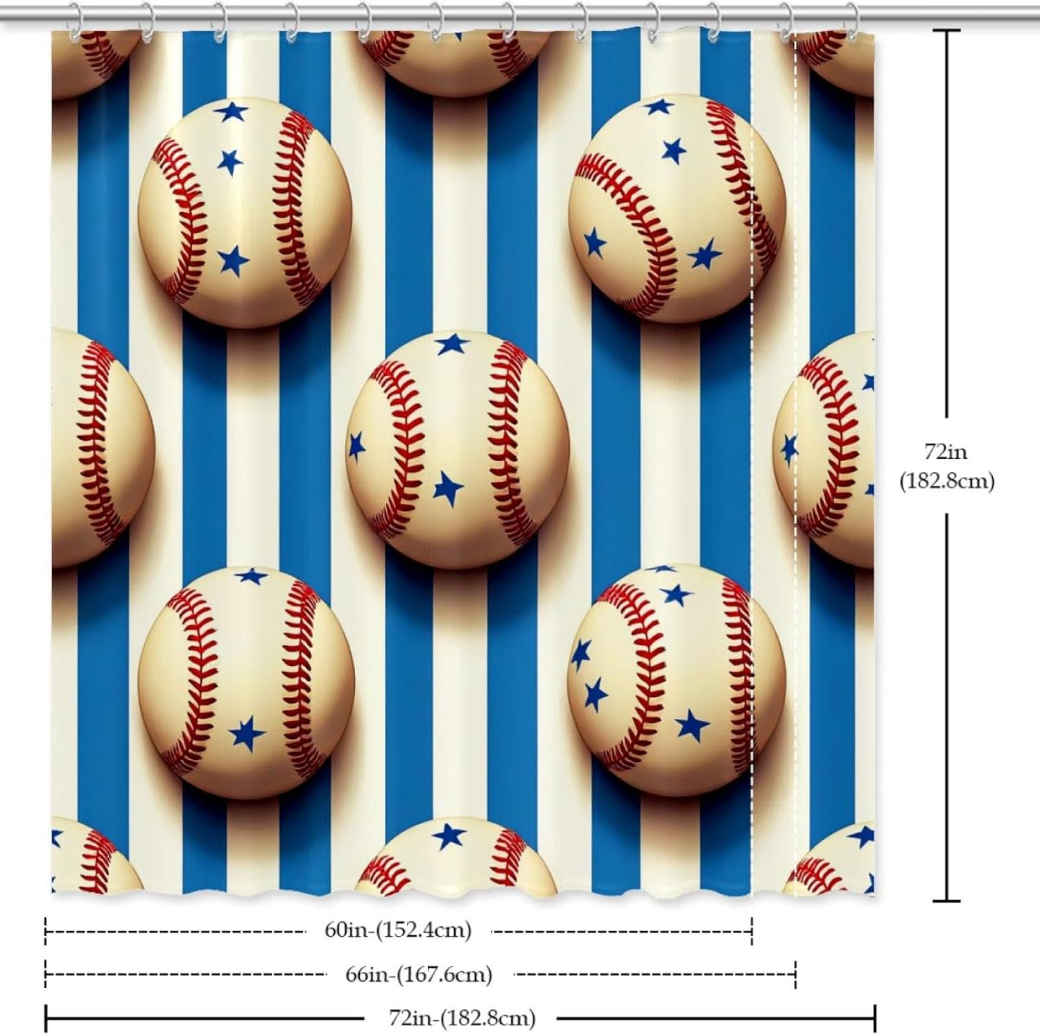 Retro Baseball Stars Shower Curtain Set - waterproof