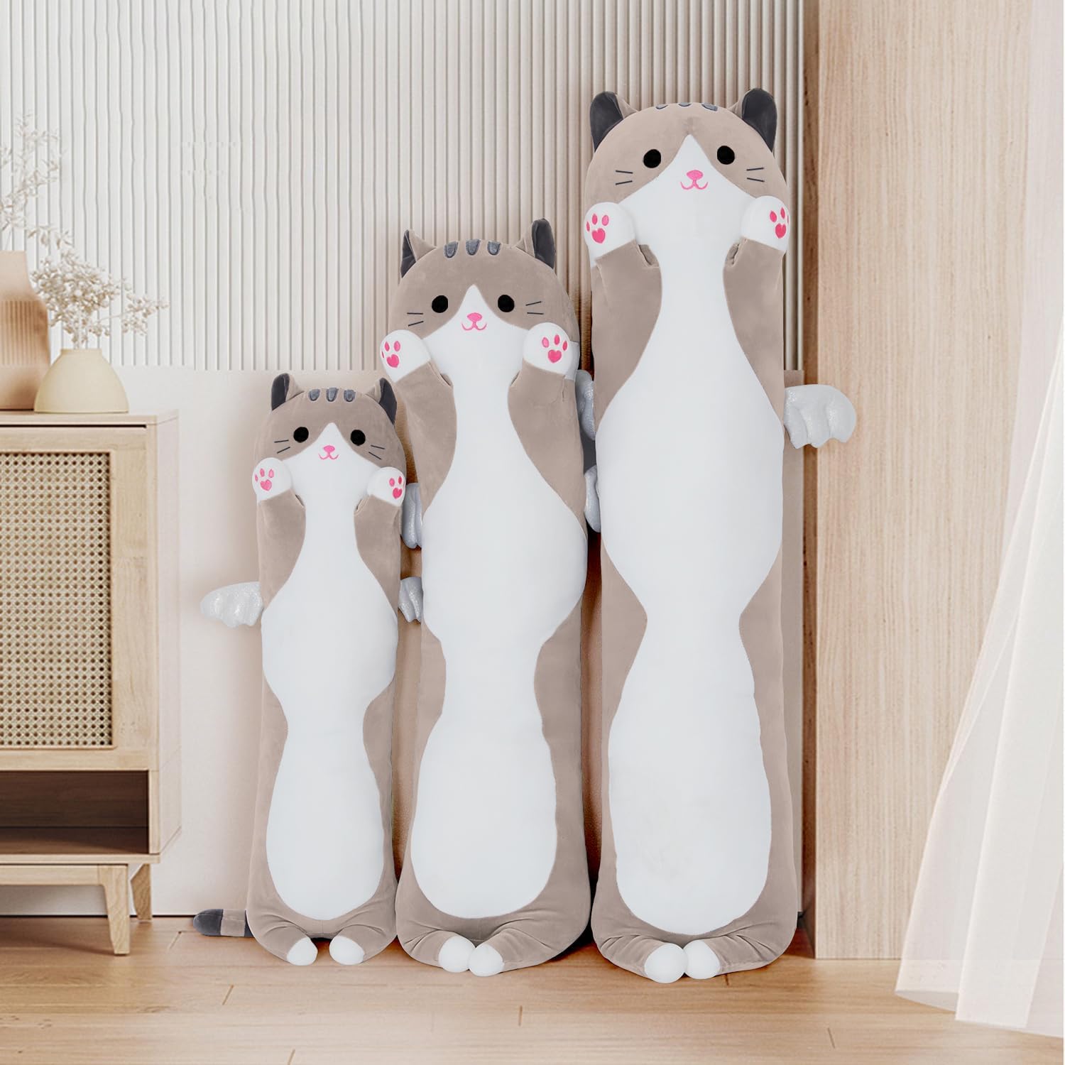 SNOWOLF Cute Long Cat Plush Body Pillow