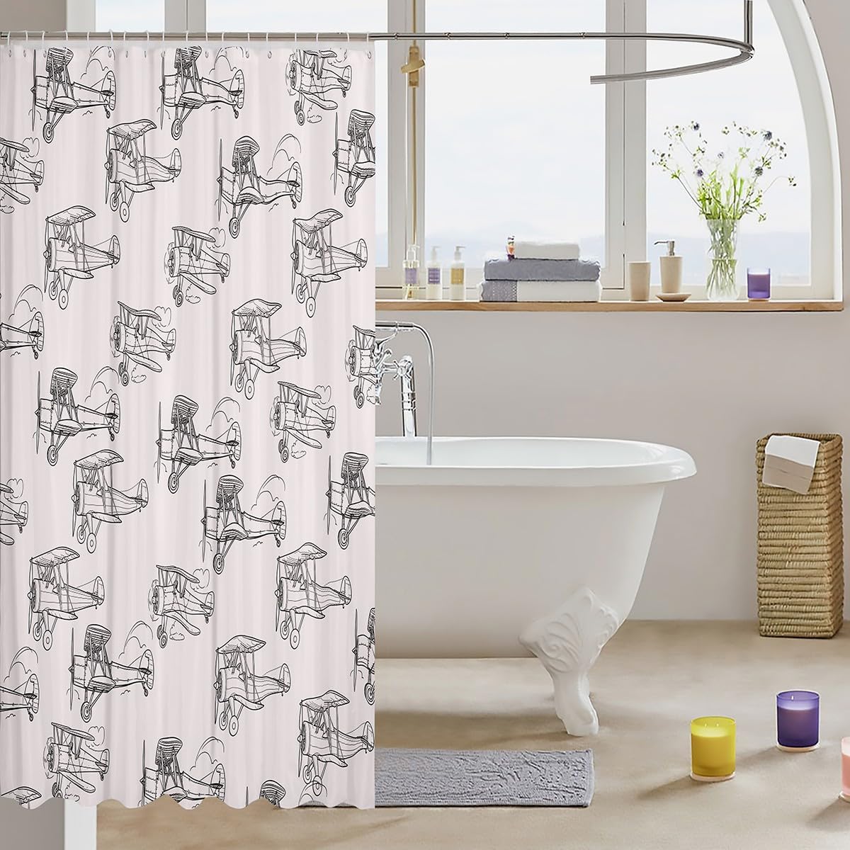 Manfei Retro Airplane Shower Curtain 72x78 Set
