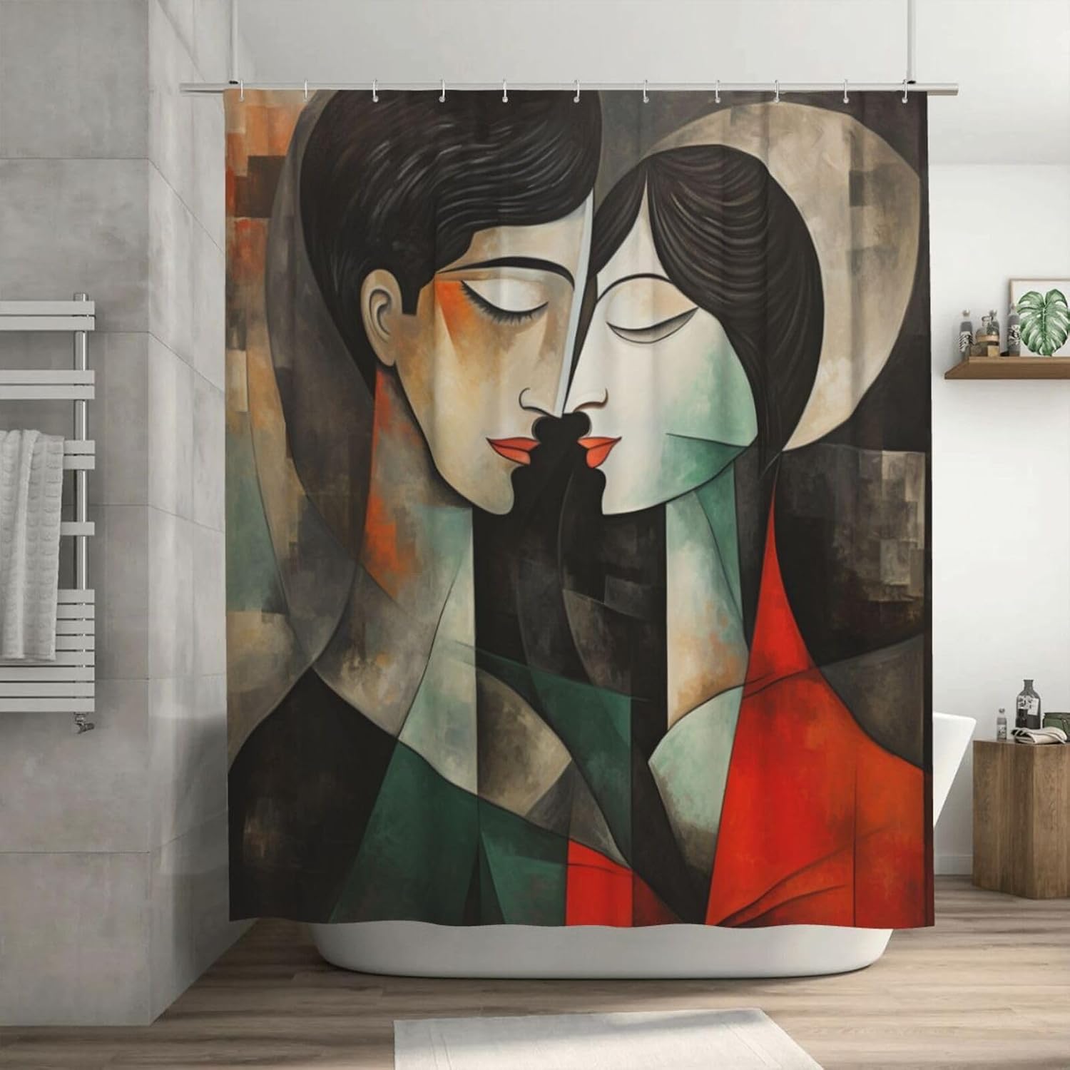 Kissing Girl Oil Painting Boho Shower Curtain Set