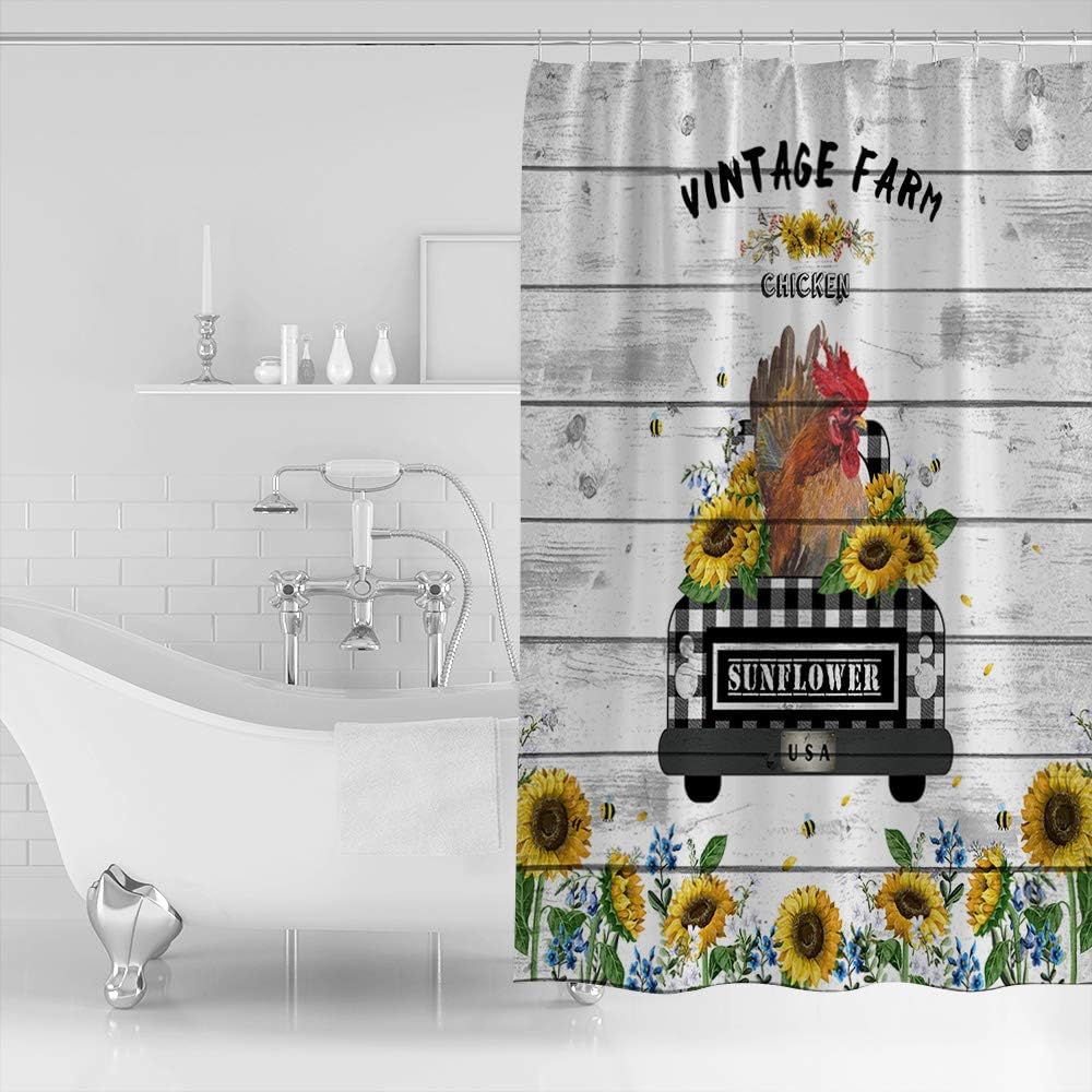 Stylish Water Repellent Bathroom Curtain Set with 12 Hooks