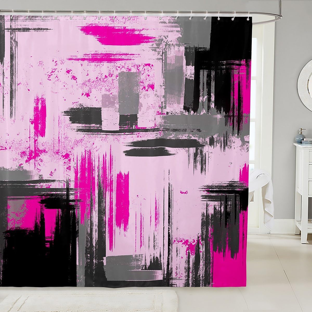 Feelyou Kids Hot Pink Grey Black Bath Curtain 72x72