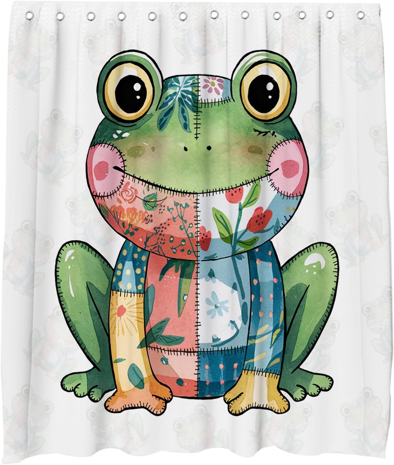 Cute Kids Shower Curtain Set for Toddlers Boho Frog Design