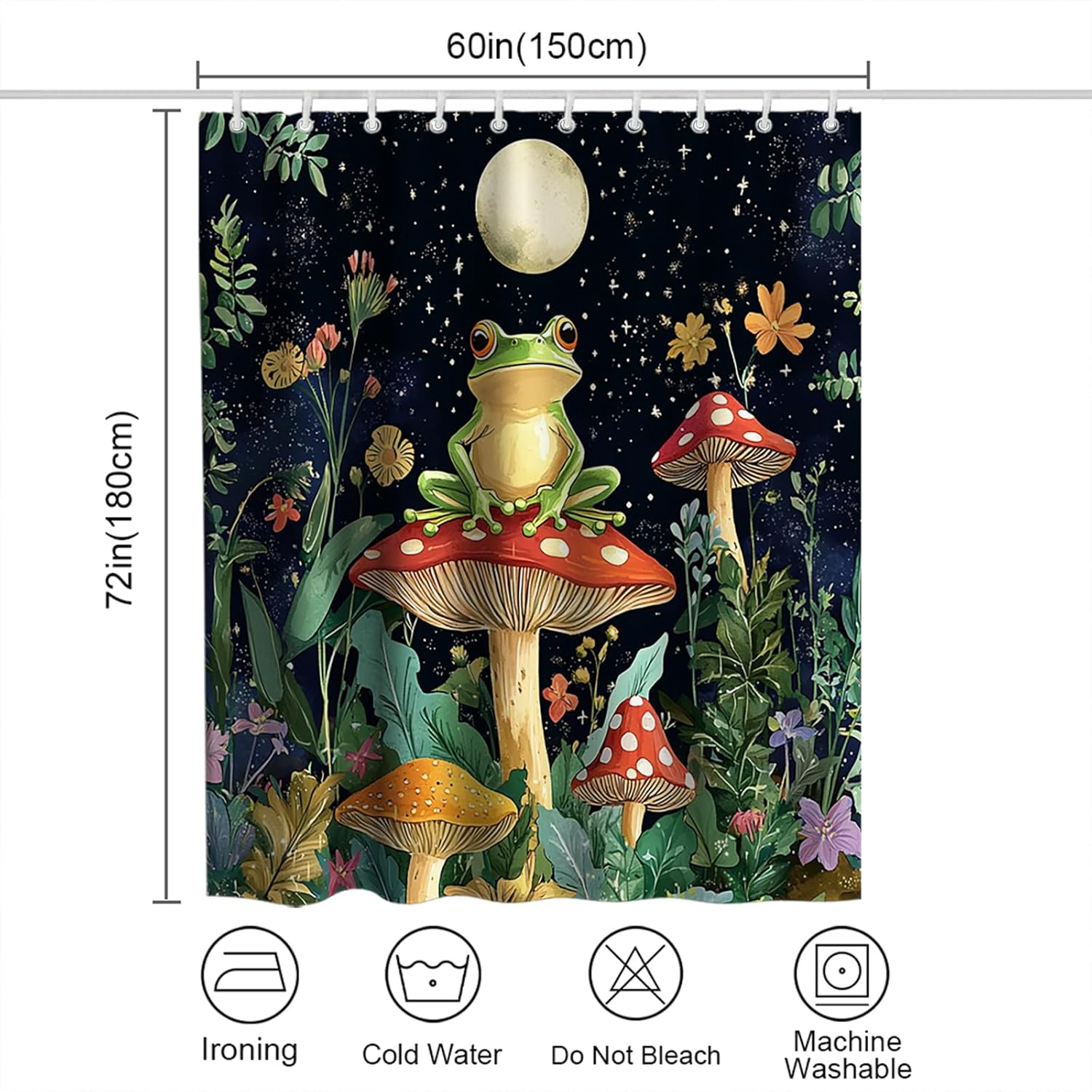 OTRANTO Kids Mushroom Shower Curtain Floral Animal Set with Hooks 60Wx72H Design