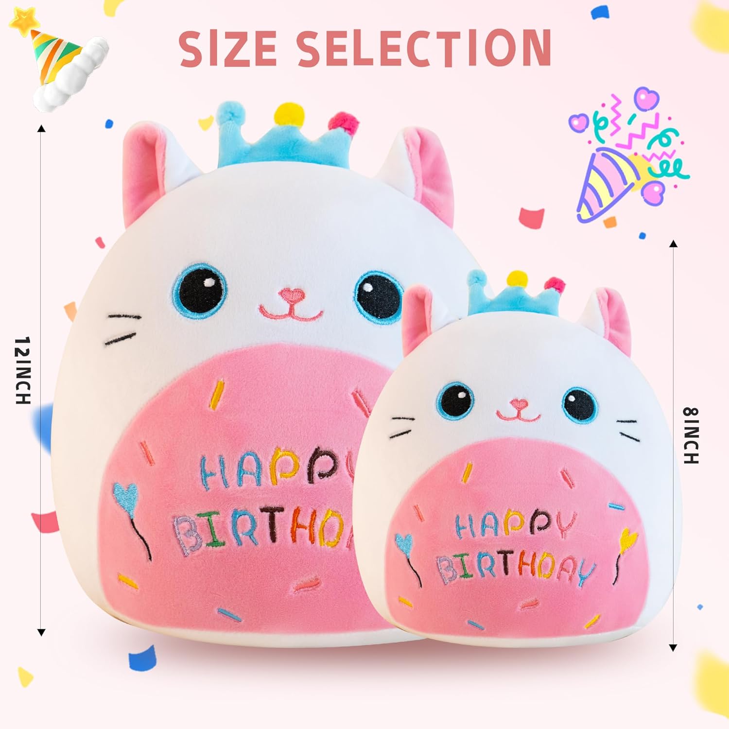 Gudisi White Cat Plushie Pillow with Crown 8 Inch 1