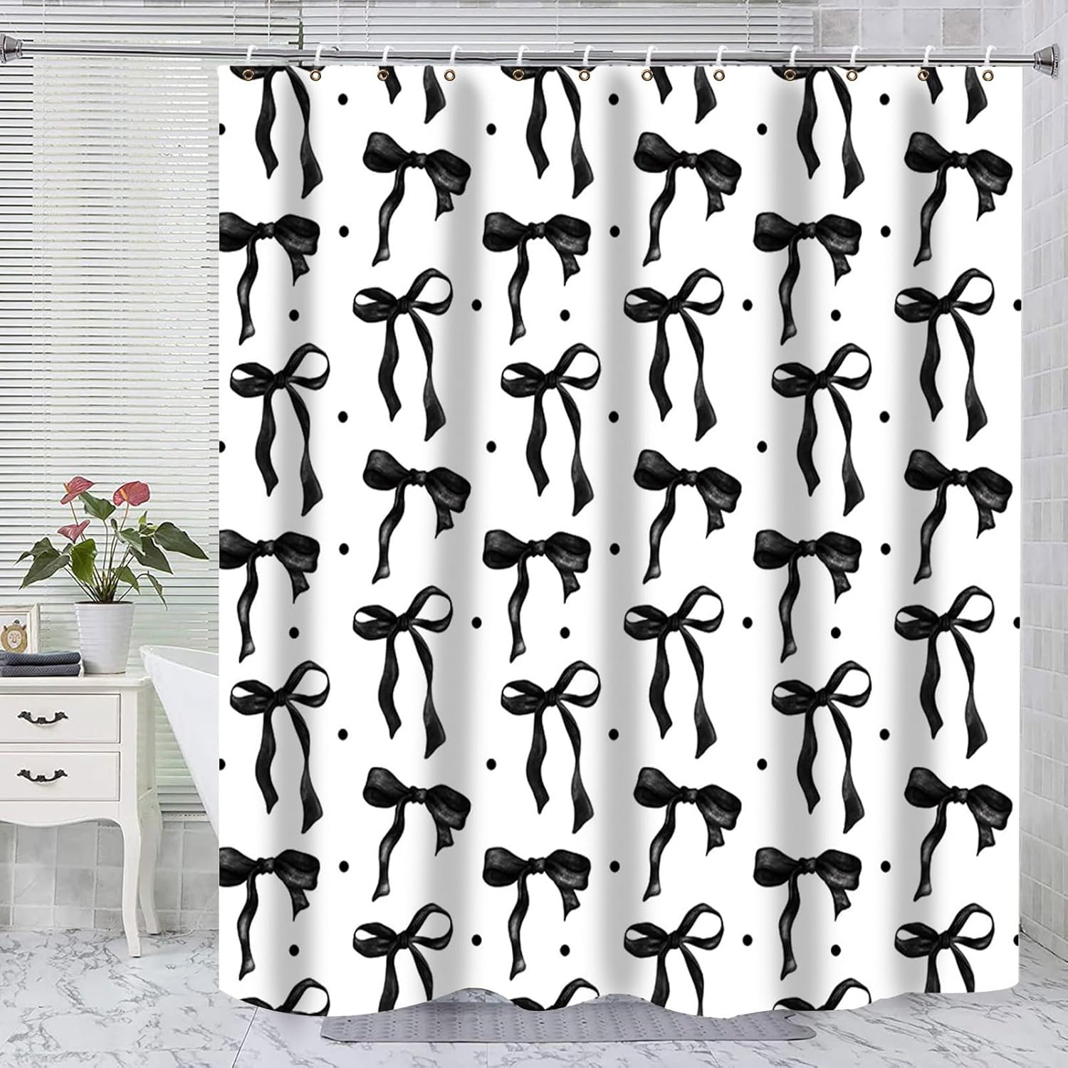 Adorable Black and White Bow Shower Curtain