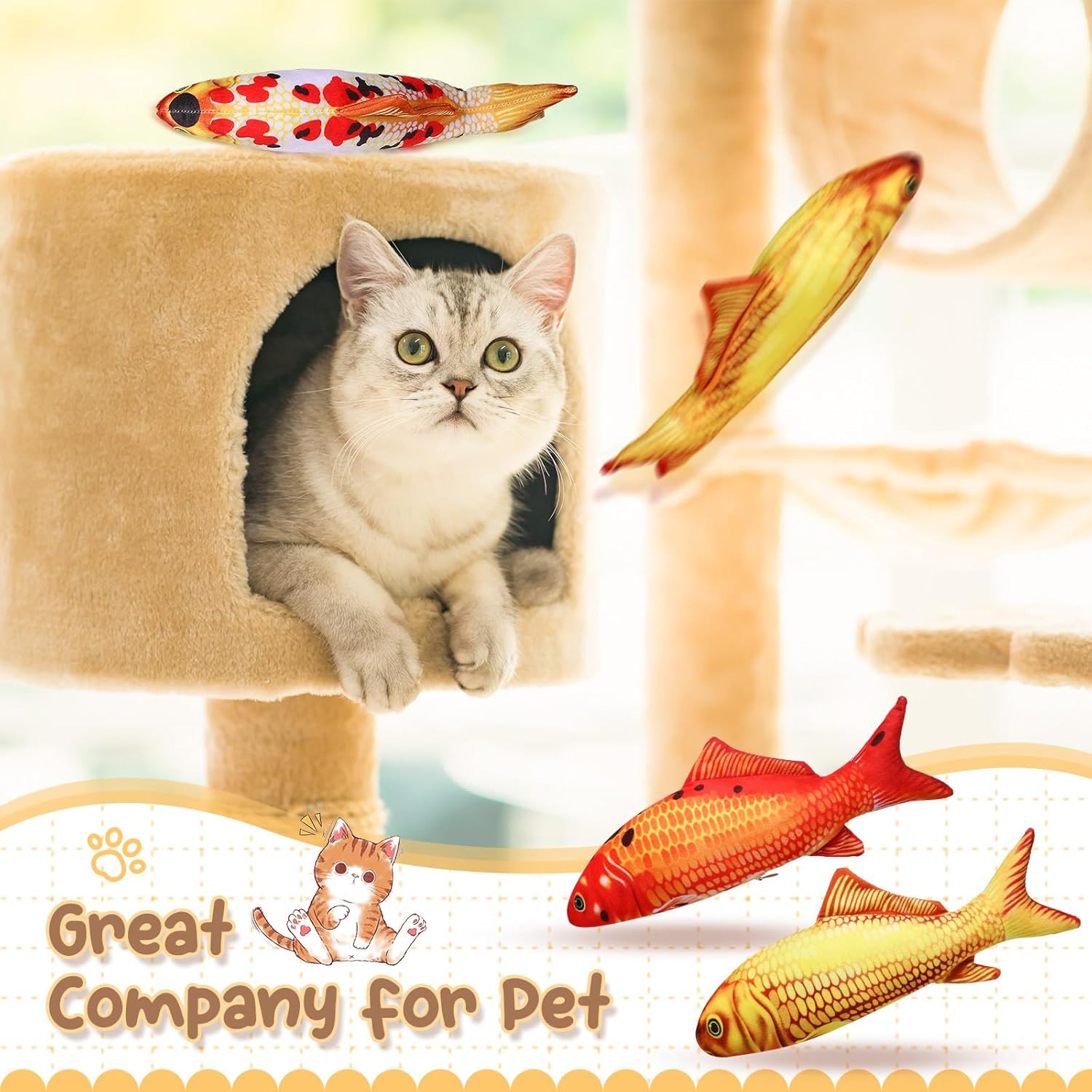 Bargv Six-Piece 12-Inch Fish Plush Pillow for Kids and Cats