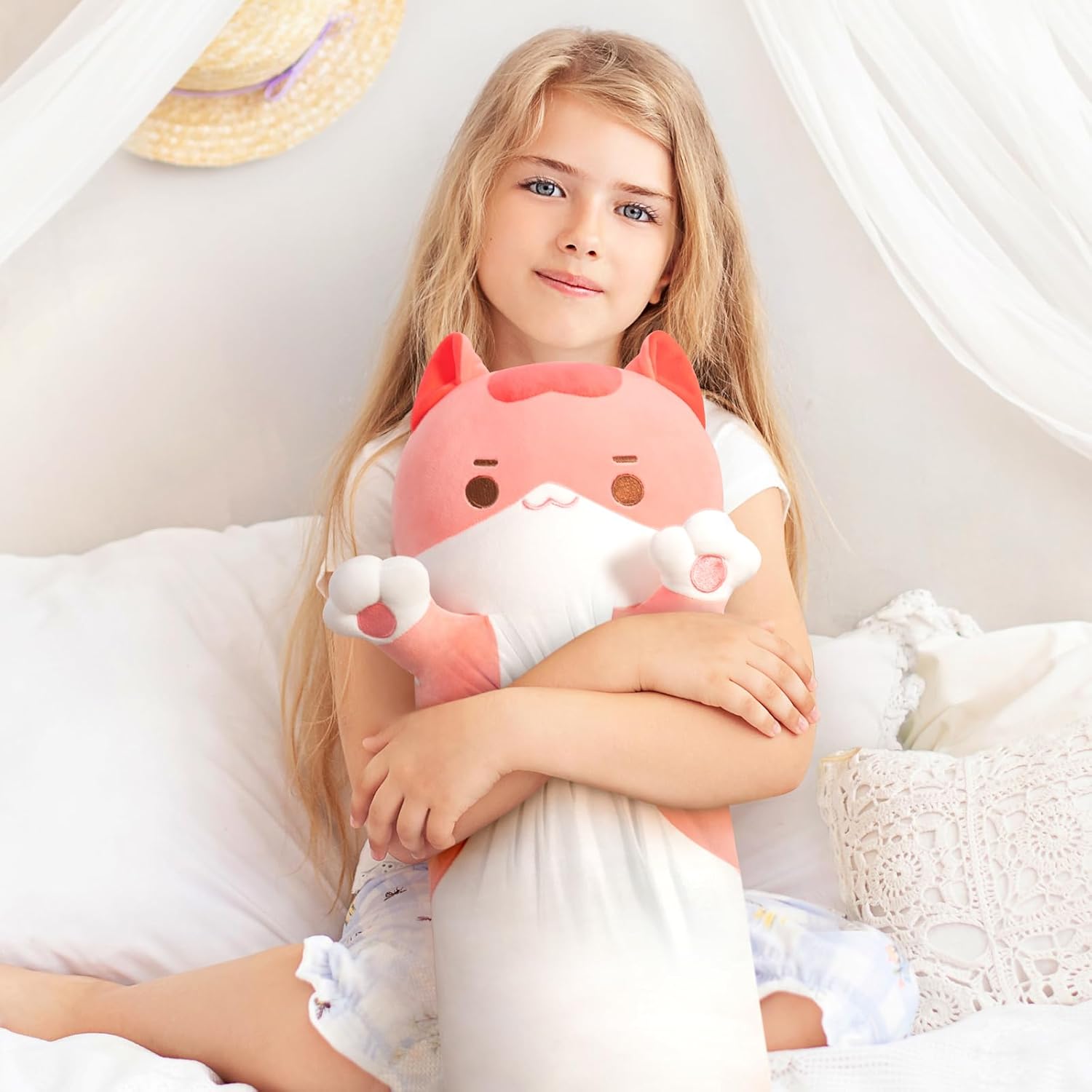 Long Cat Plush Body Pillow - Cute Pink Stuffed Animal