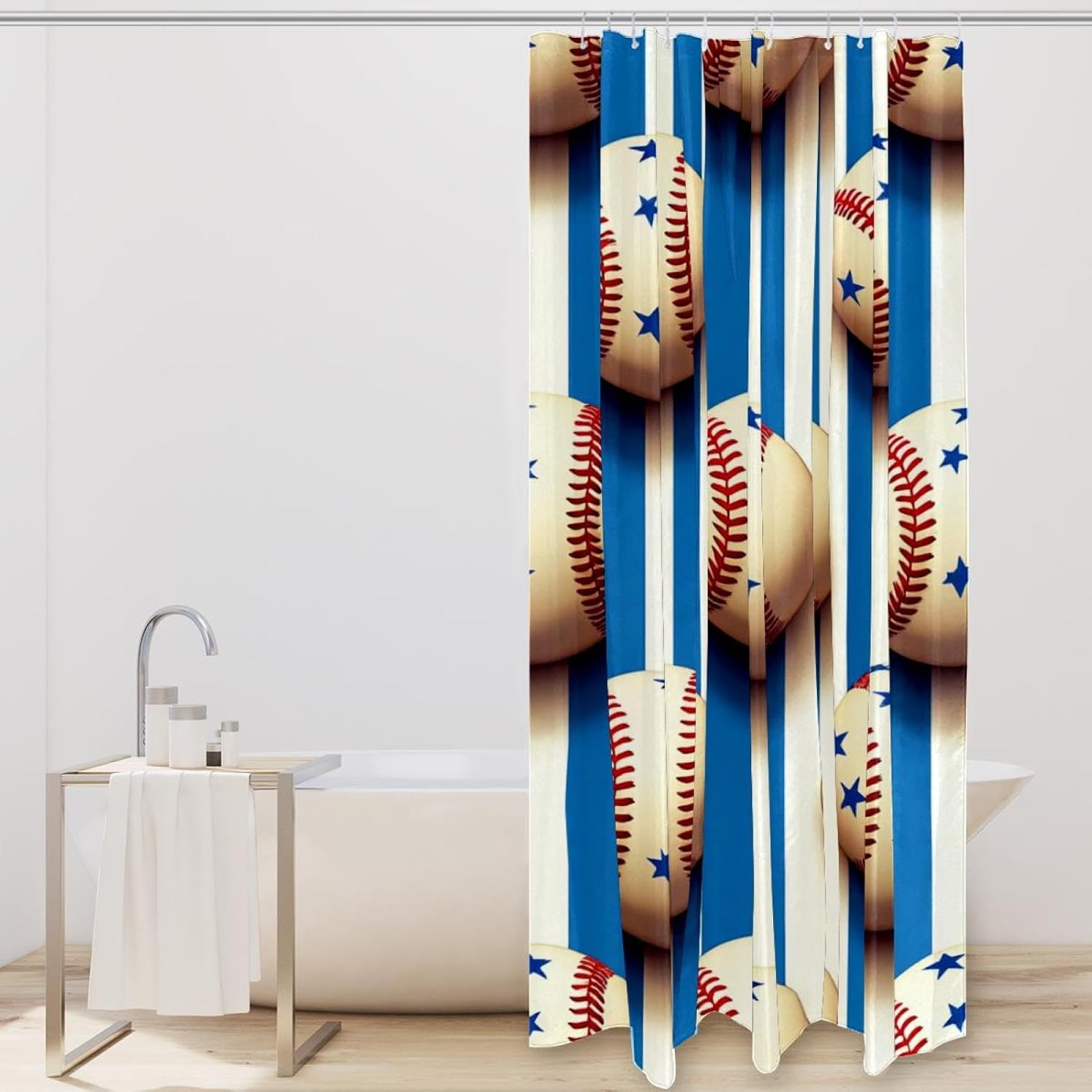 Retro Baseball Stars Shower Curtain Set - waterproof