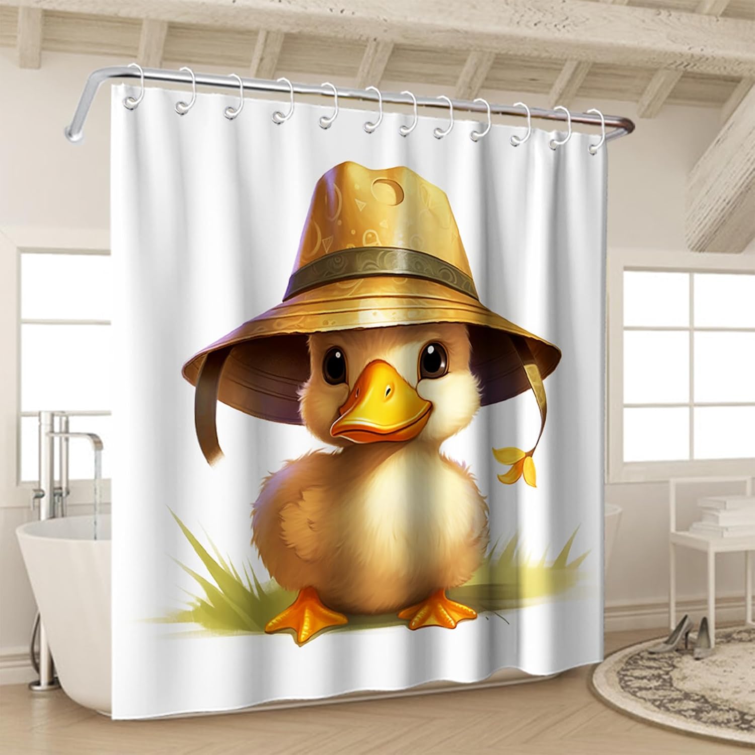 Cute Duck Shower Curtain Set for Kids Machine Washable Waterproof