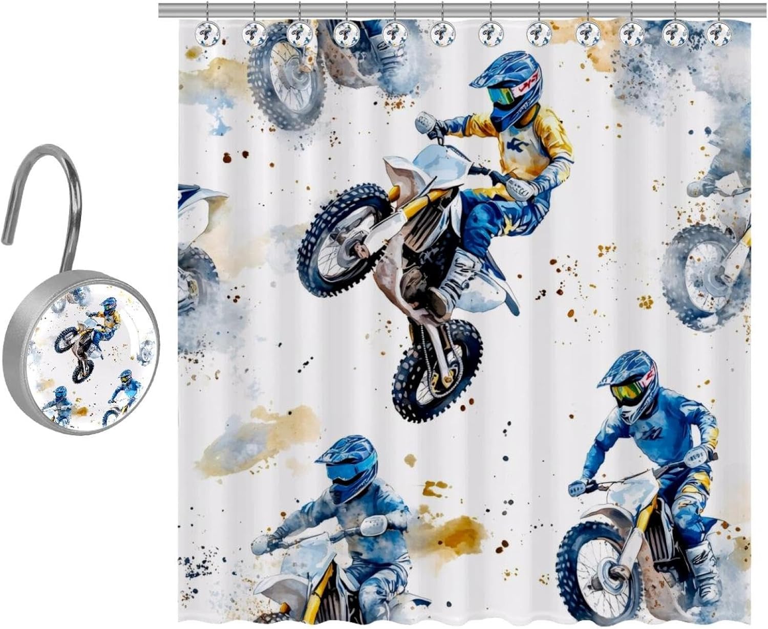 Motorcross Cool Prints Shower Curtain Set