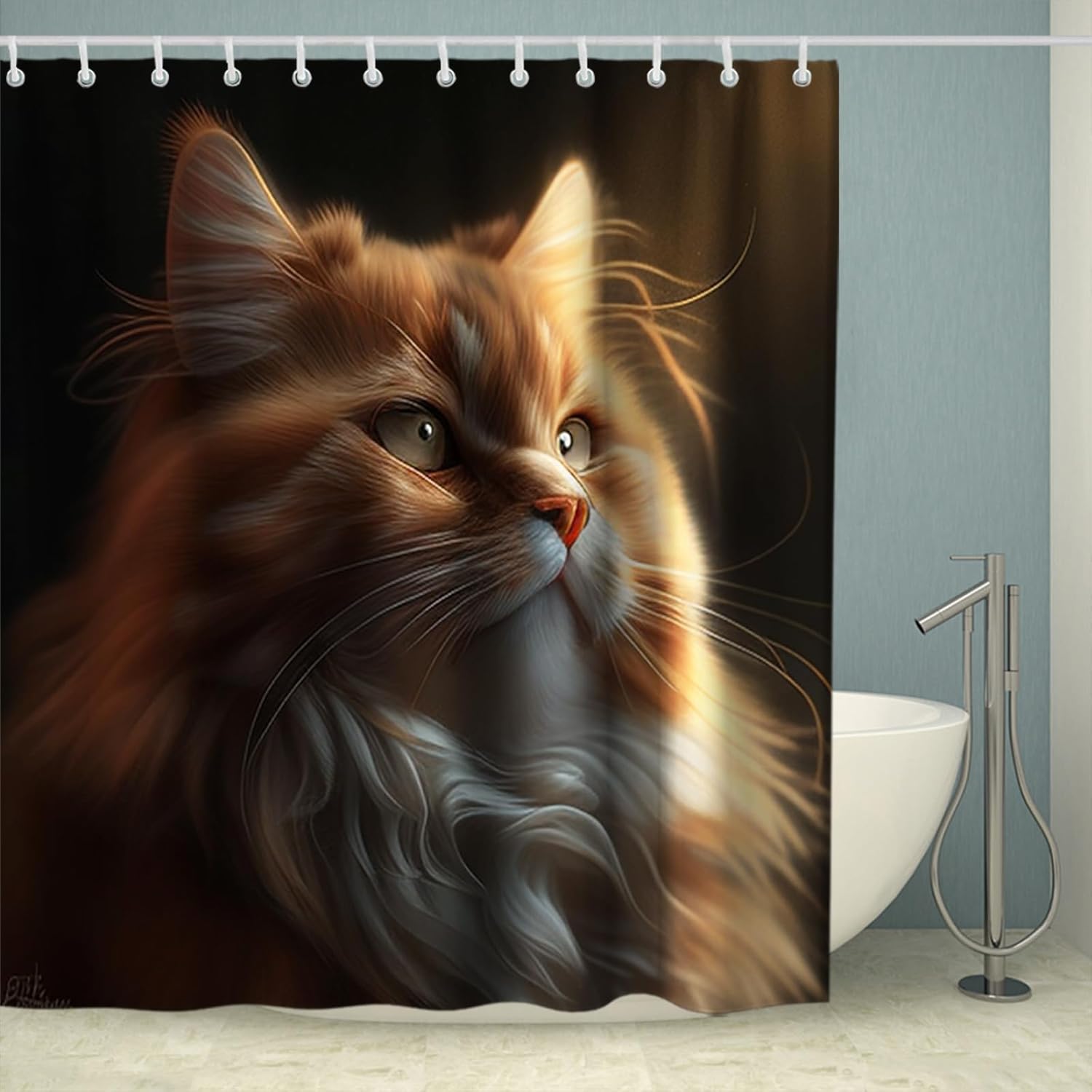 Elevate Your Bathroom with OTRANTOs Cute Cat Shower Curtain