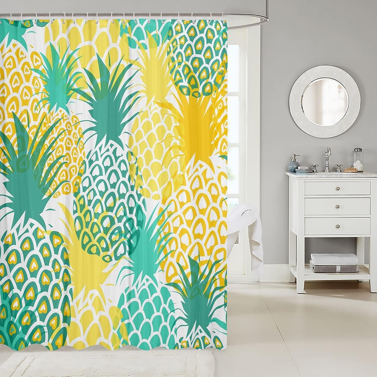 Feelyou Pineapple Shower Curtain Set 72x72 Green Yellow