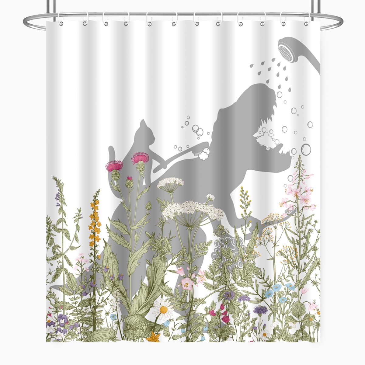 Funny Dinosaur Cat Shower Curtain