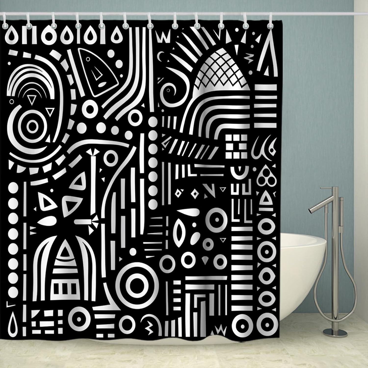 Elegant Geometric Black White Shower Curtain