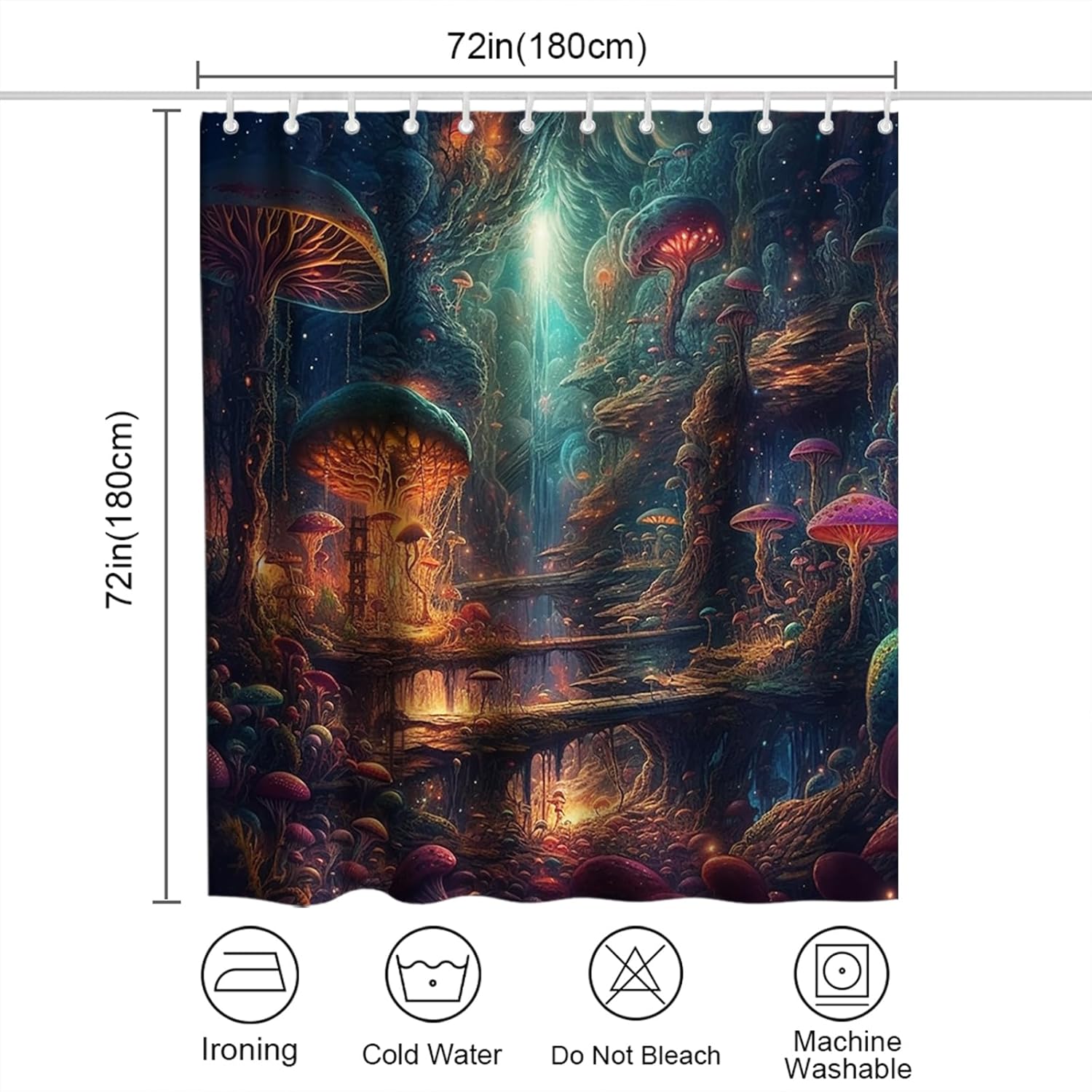 OTRANTO Fun Mushroom Forest Shower Curtain Set