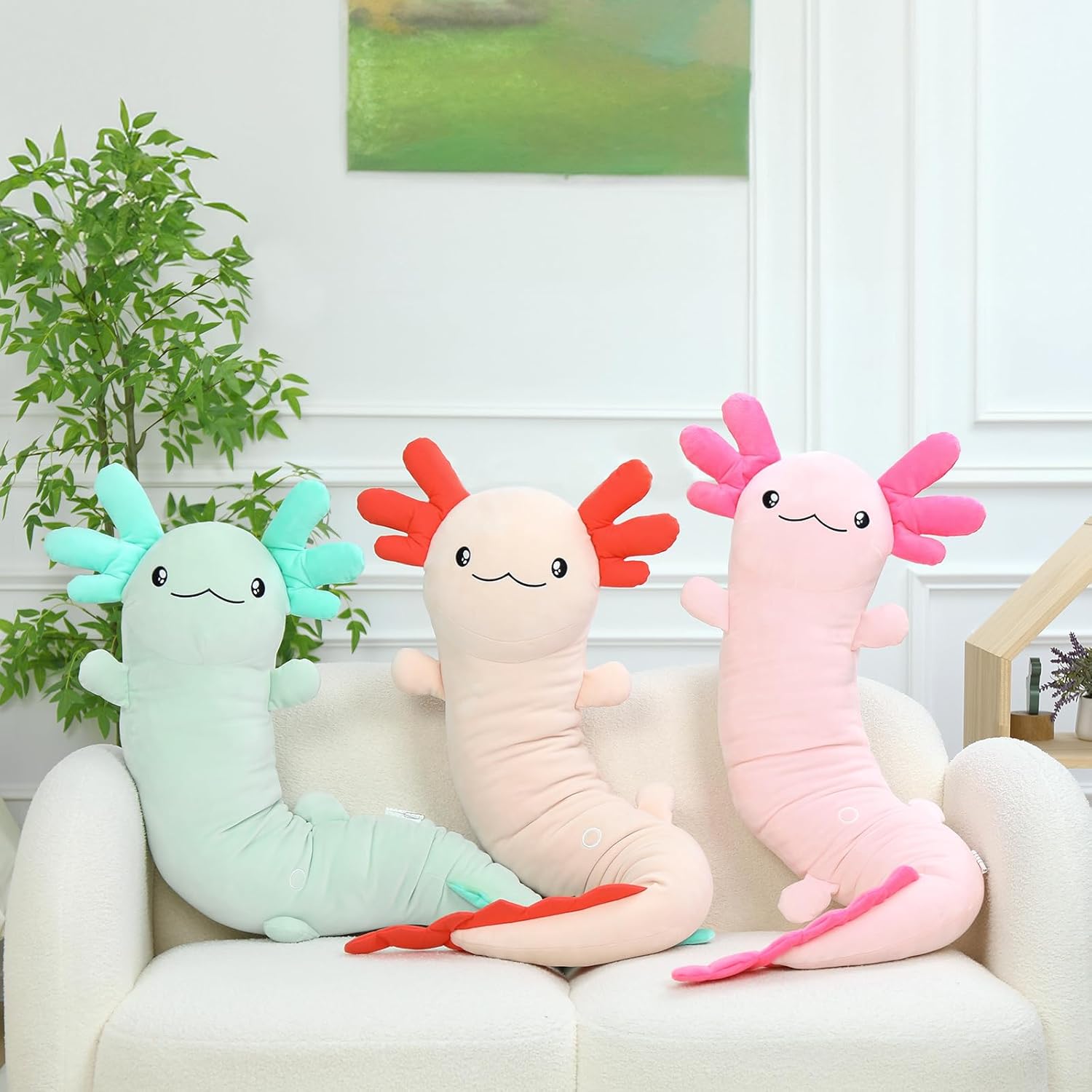 Big Blue Axolotl Plush Pillow for Relaxation and Automatically Glowing at Night