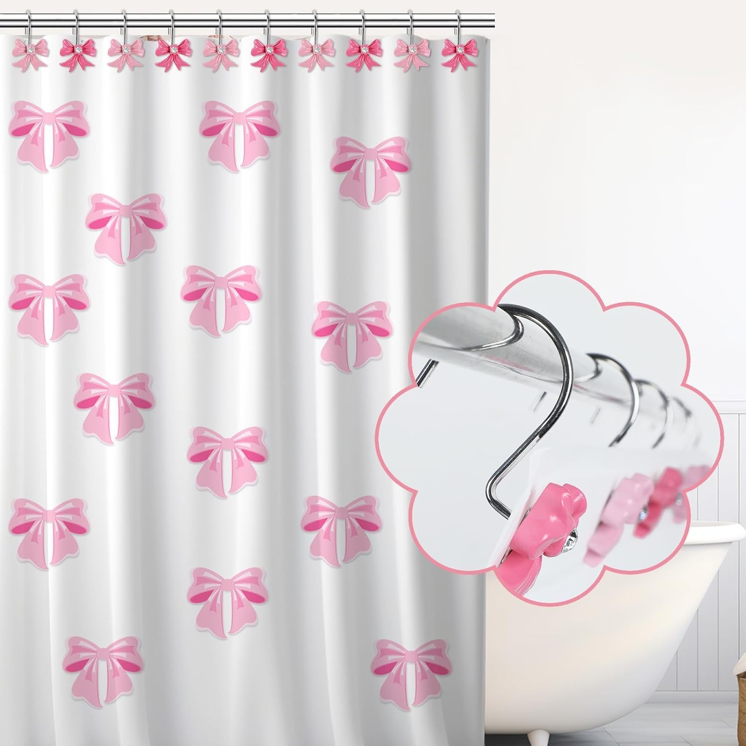 Durable Elegant Pink Bow Shower Curtain Hangers
