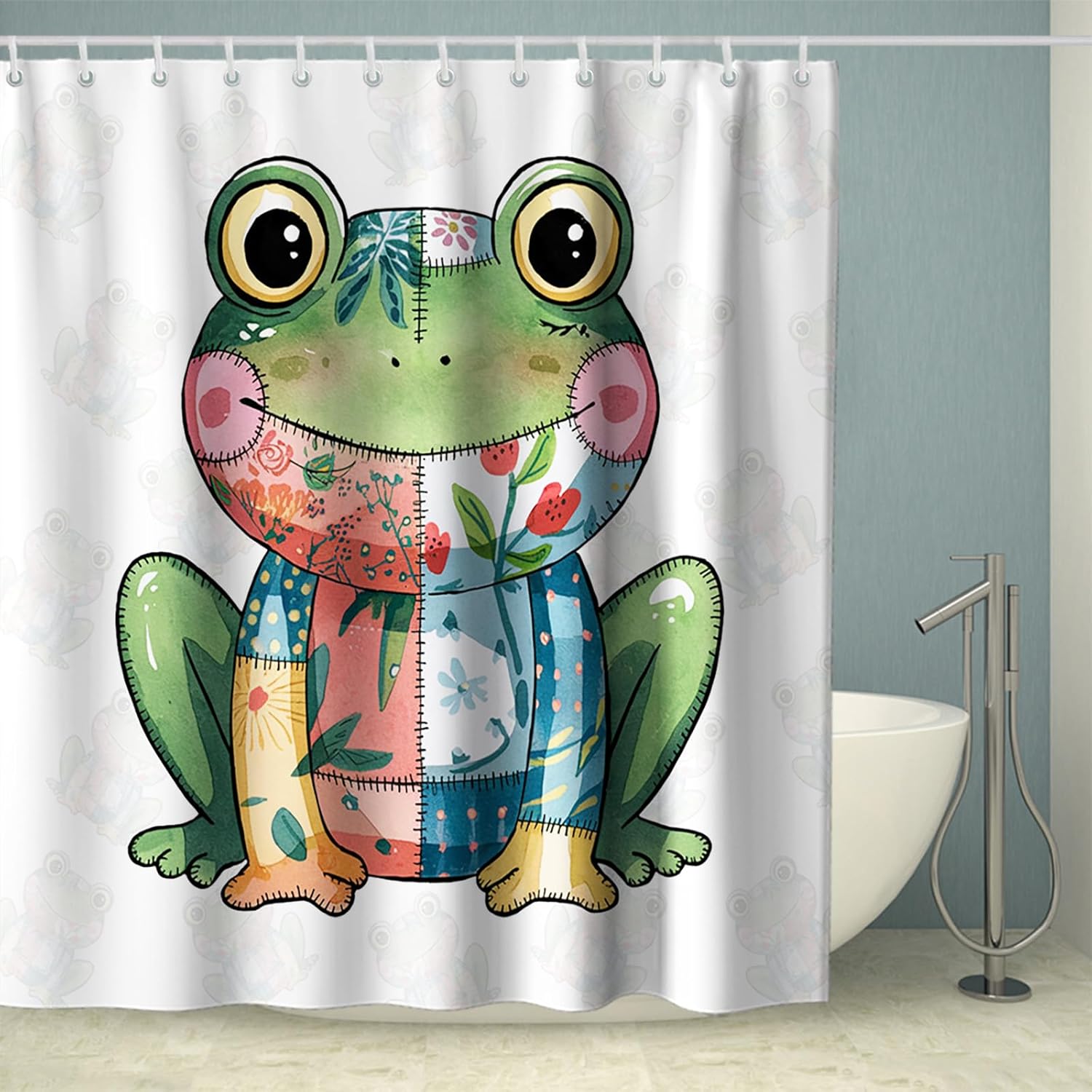 Cute Kids Shower Curtain Set for Toddlers Boho Frog Design
