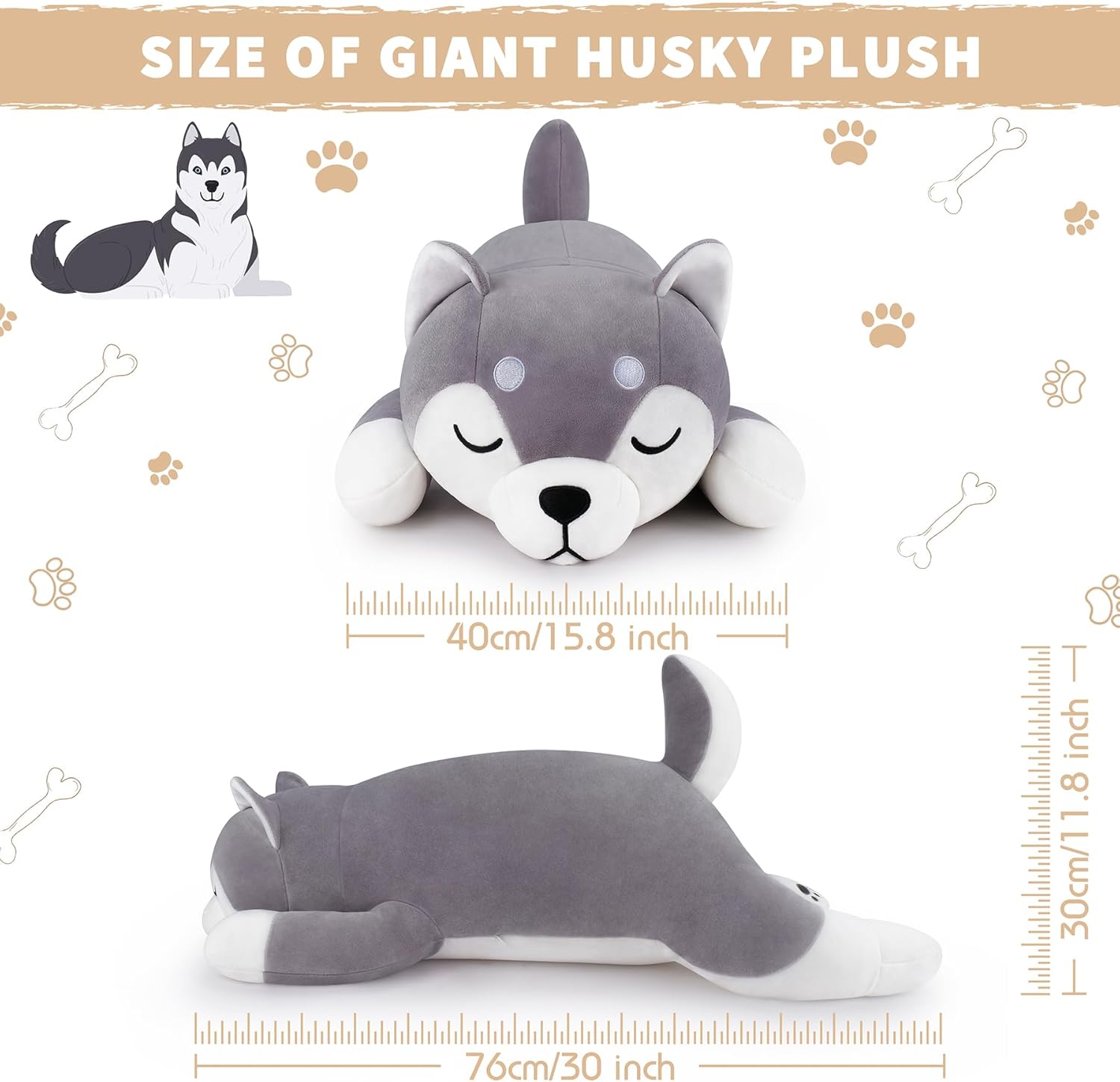 Husky Plush Pillow 30 Soft Cozy