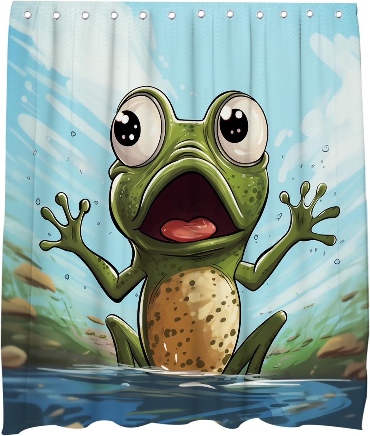 Cute and Rustic Tapestry Frog Shower Curtain Design