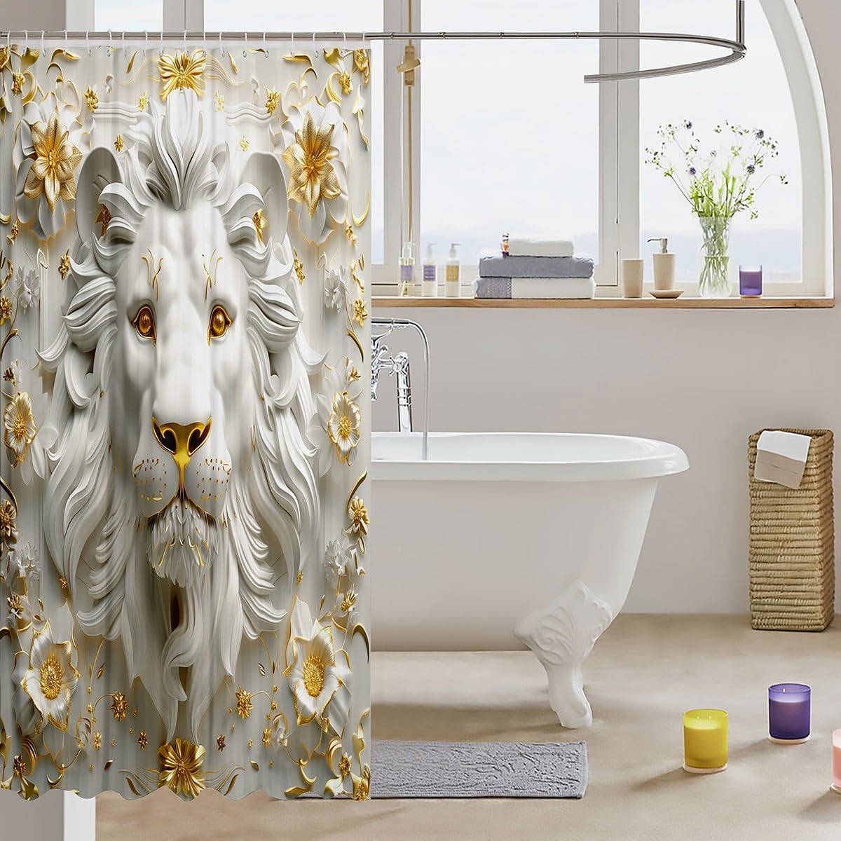 Manfei Wild Lion Shower Curtain Set