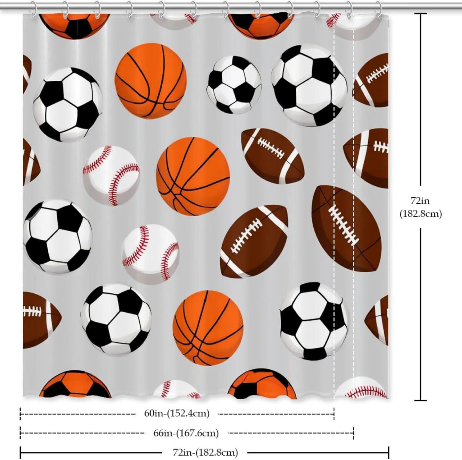 VAPOKFAmerican Footballs BasketballBaseball Washable Bath Curtain