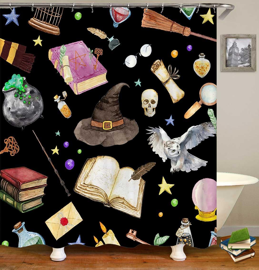 4PCS Witchy Magic Halloween Shower Curtain Set with Rugs