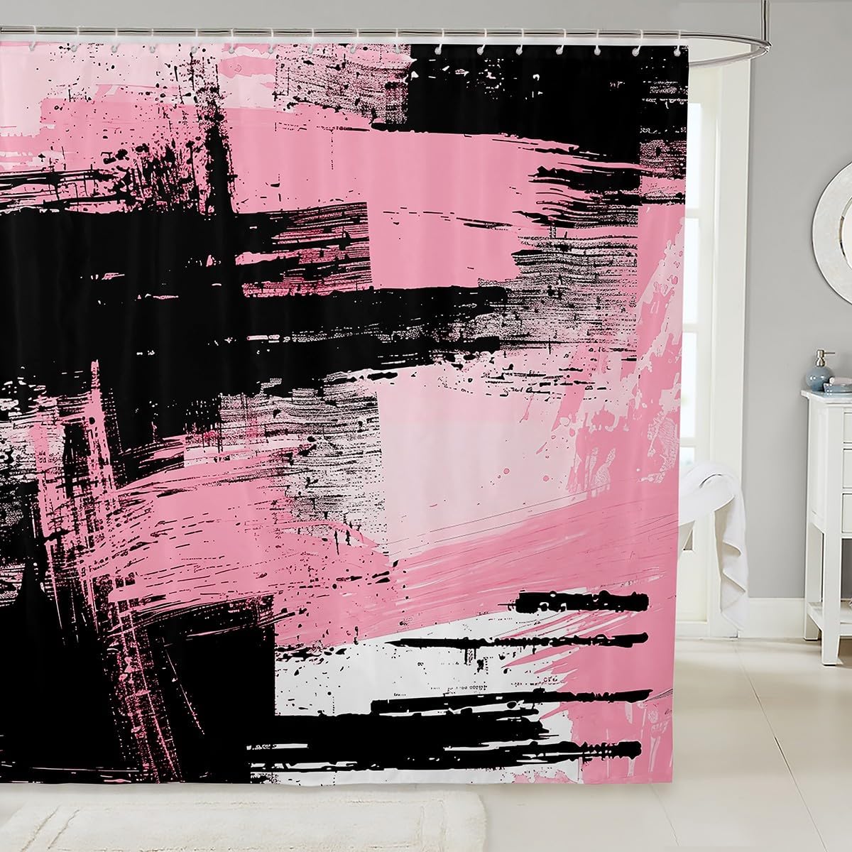 Feelyou Black Pink Bath Curtain Set for Boys Teens - Modern Design 72x72