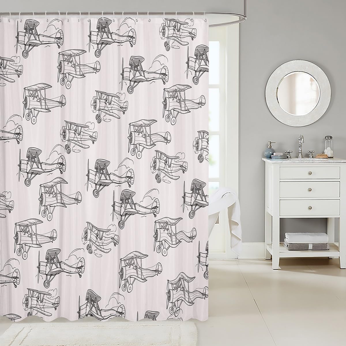 Manfei Retro Airplane Shower Curtain 72x78 Set