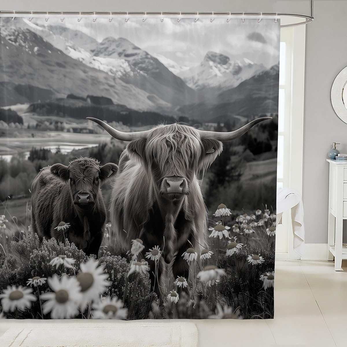 Jejeloiu Highland Cow Shower Curtain 72x78 Grey