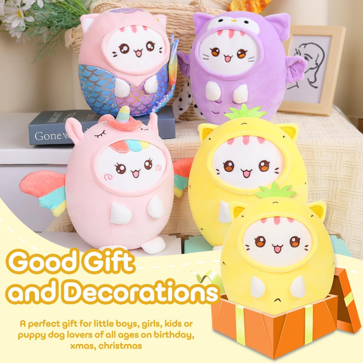 Cute Plush Pineapple Cat Pillow 8 Inch Kawaii Kitten Plushie