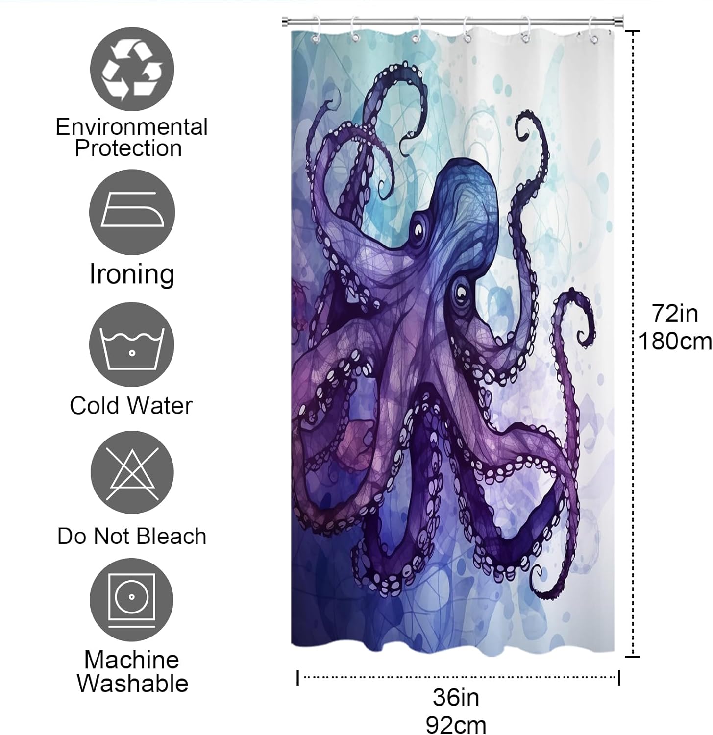 Nautical Octopus Shower Curtain Set machine washable waterproof