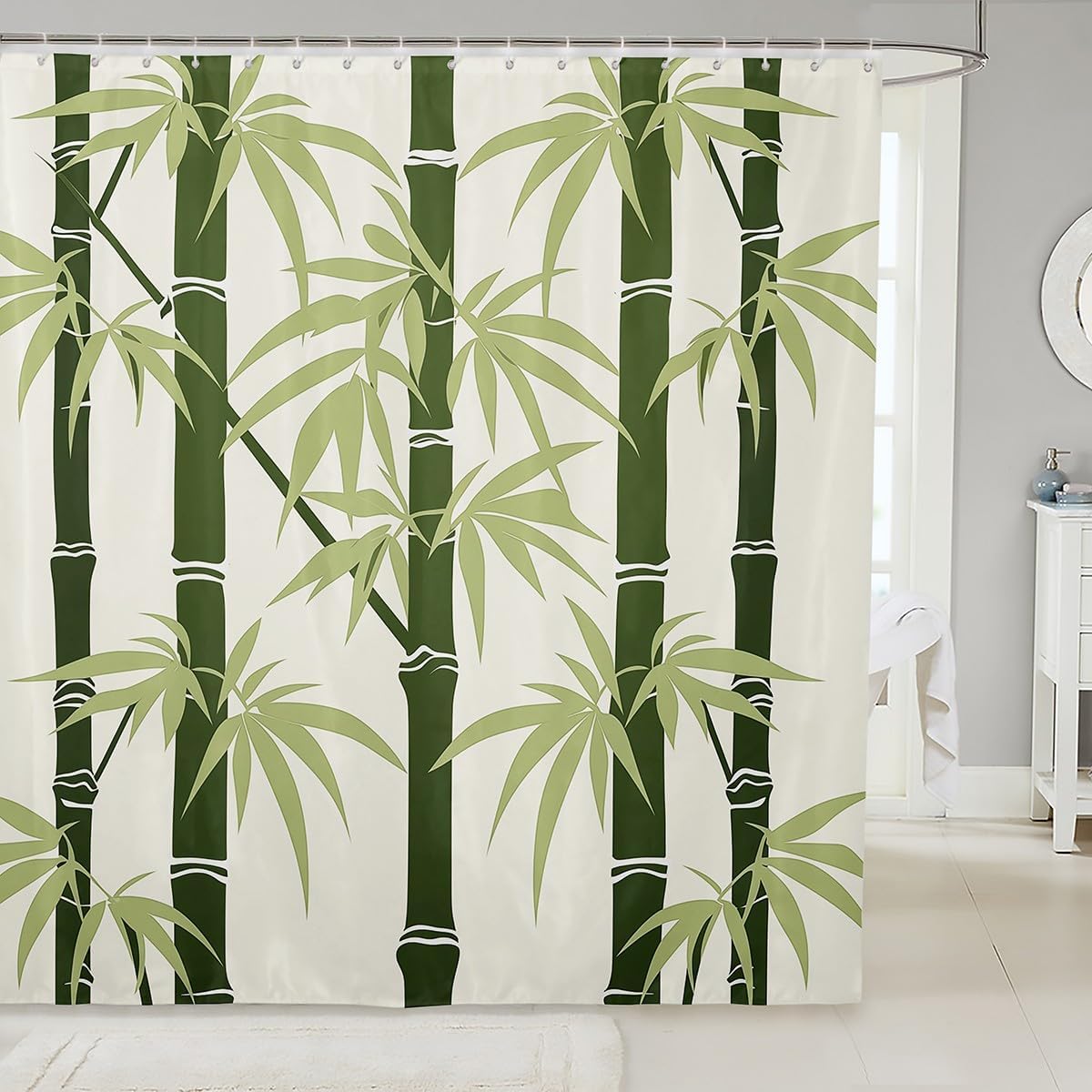 Feelyou Boys Girls Green Bamboo Bath Curtain Set for Kids and Toddlers