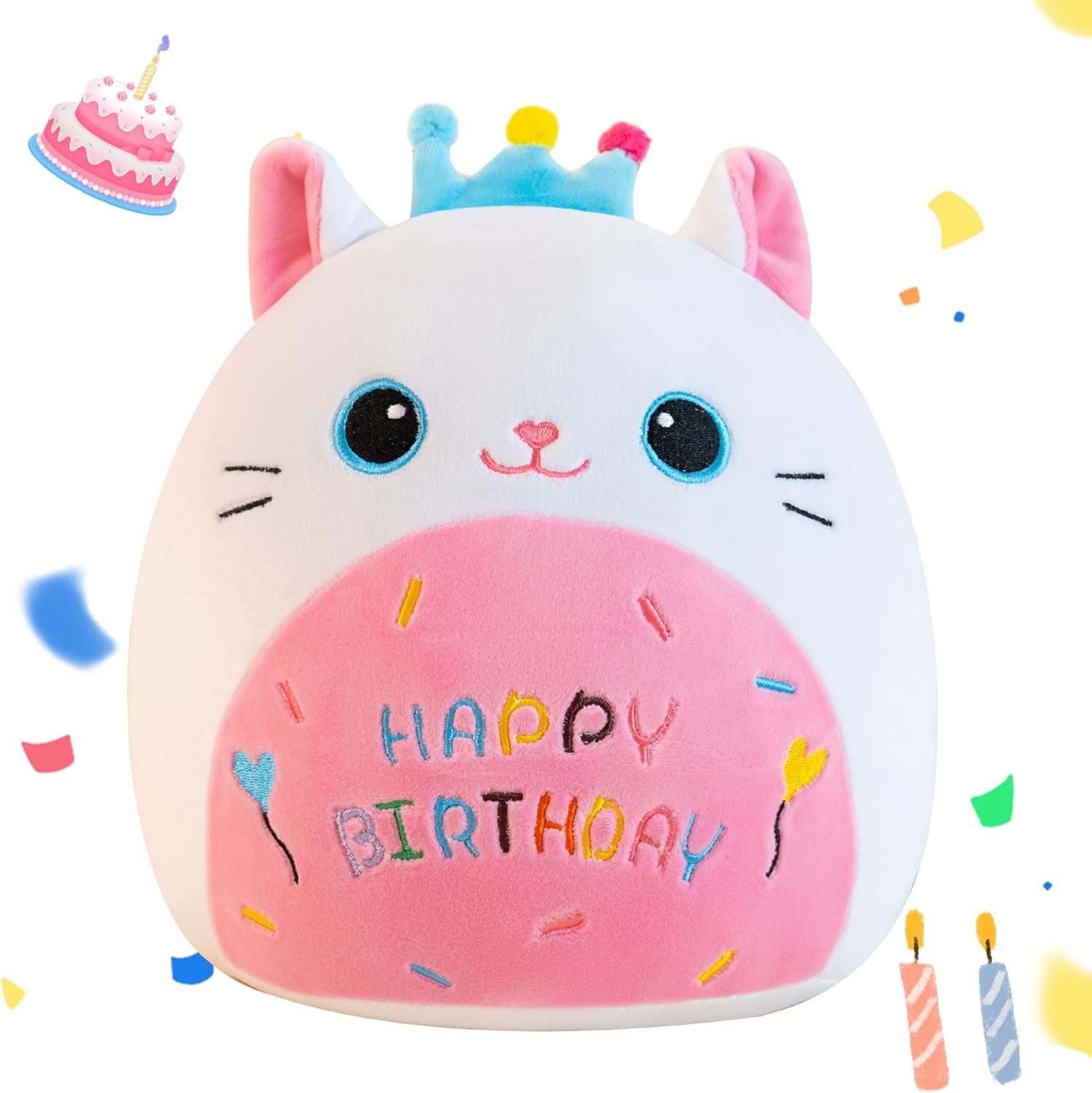 Gudisi White Cat Plushie Pillow with Crown 8 Inch 1